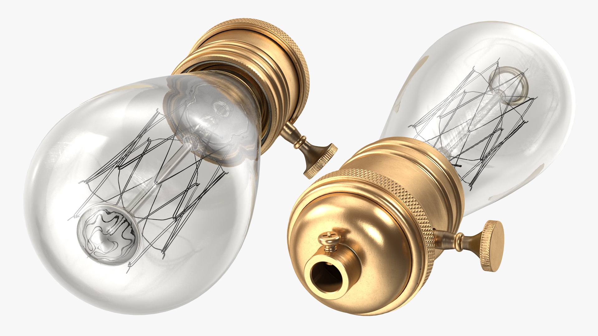 Vintage Bronze Lamp Holder with Light Bulb 3D