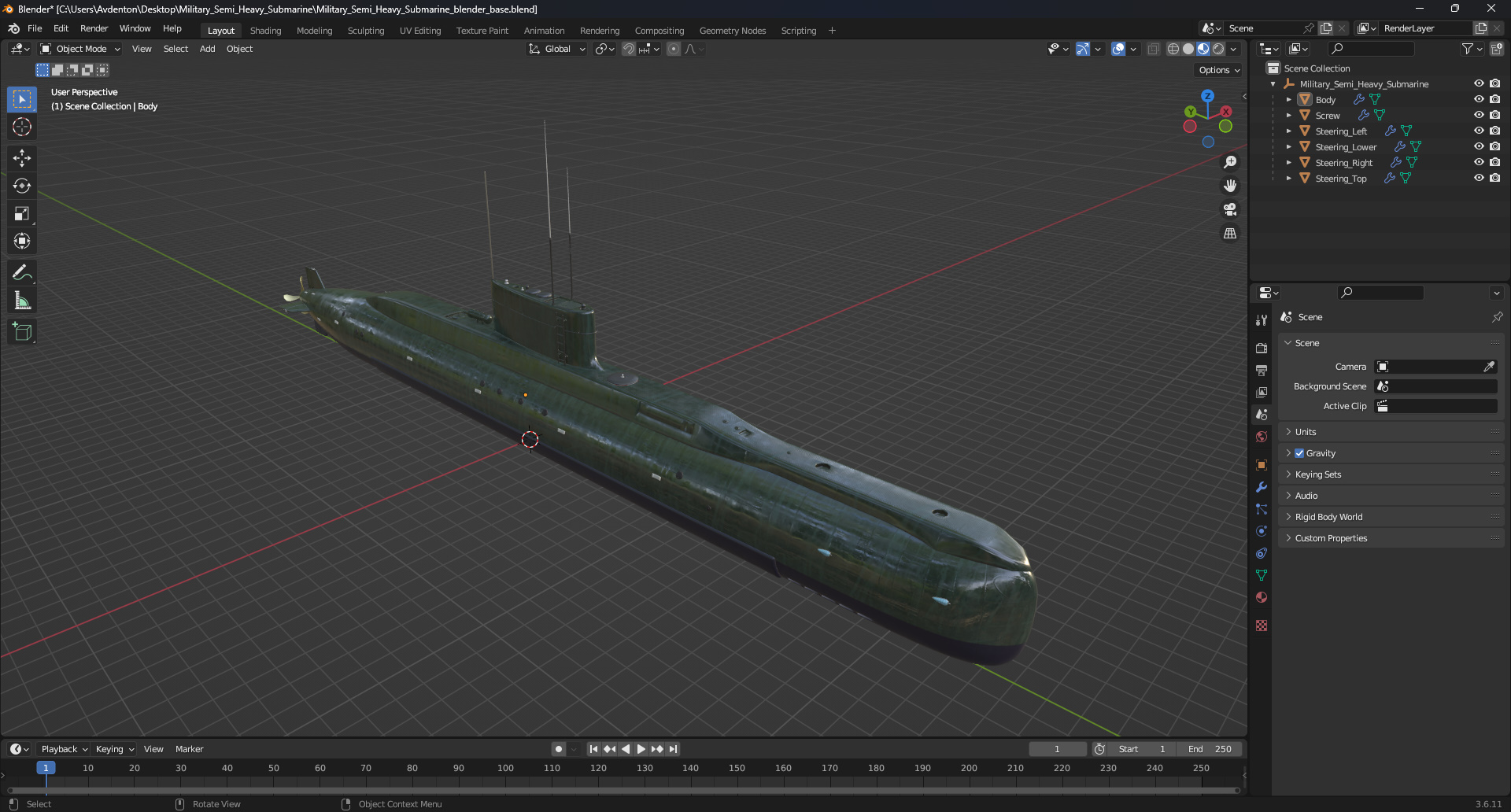 Military Semi Heavy Submarine 3D model