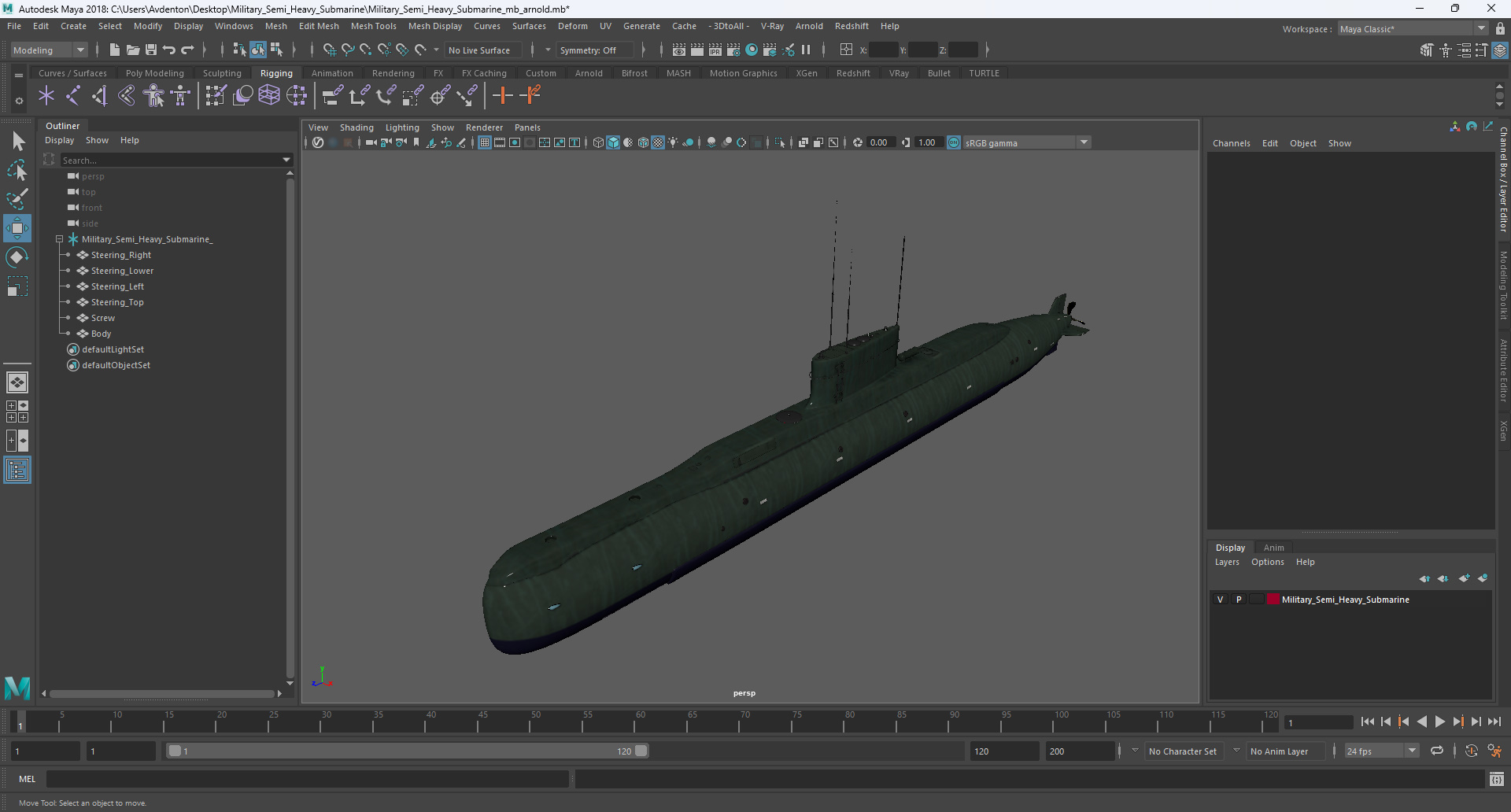 Military Semi Heavy Submarine 3D model