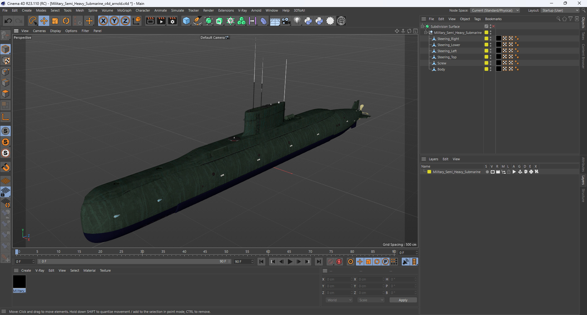 Military Semi Heavy Submarine 3D model