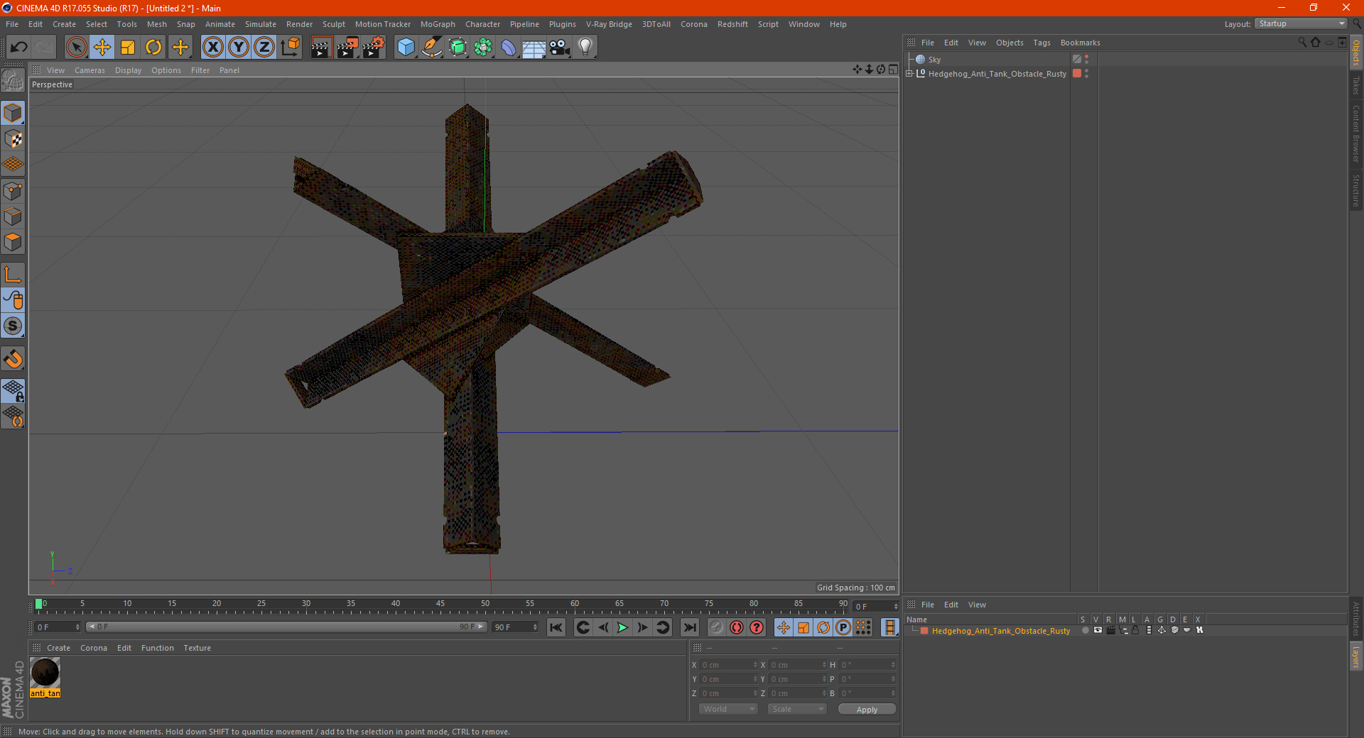 3D Hedgehog Anti Tank Obstacle Rusty model