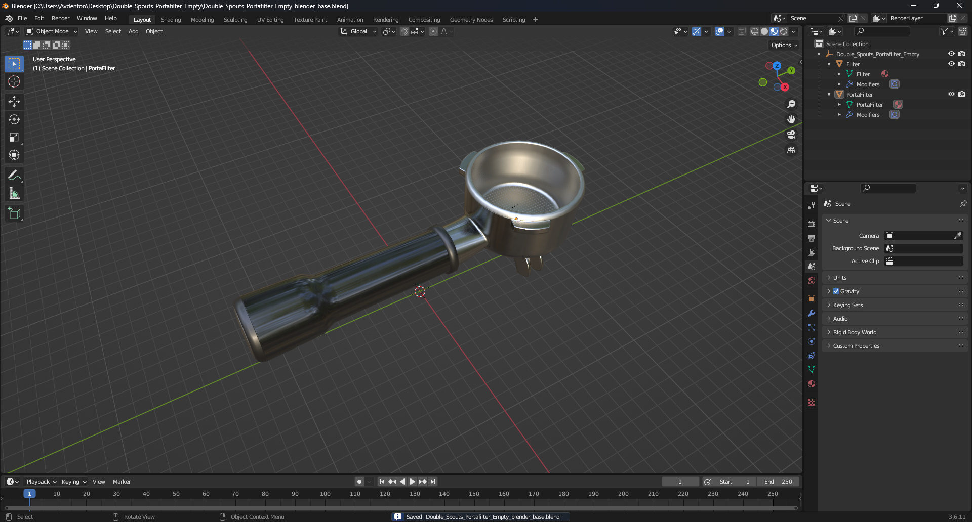 3D Double Spouts Portafilter Empty