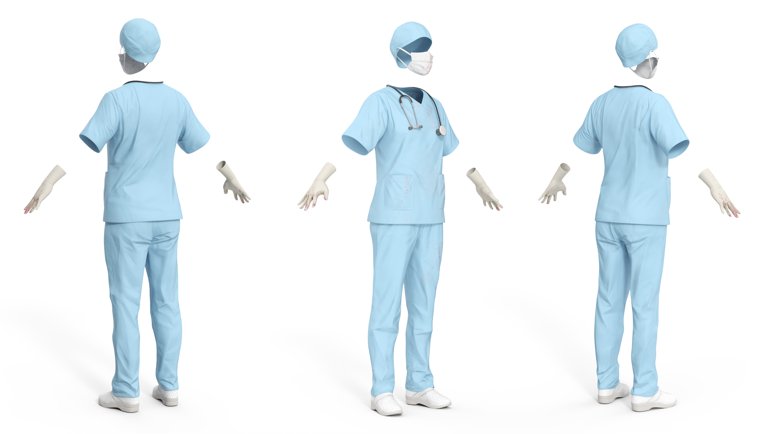 3D Surgeon Uniform Scrubs with Bloodstains with Stethoscope