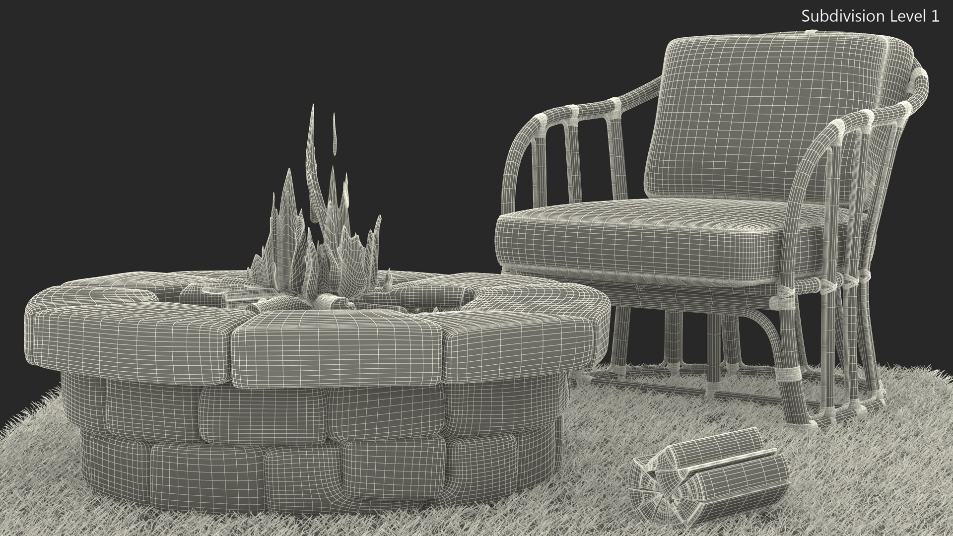 Outdoor Garden Fire Pit with Armchair 3D