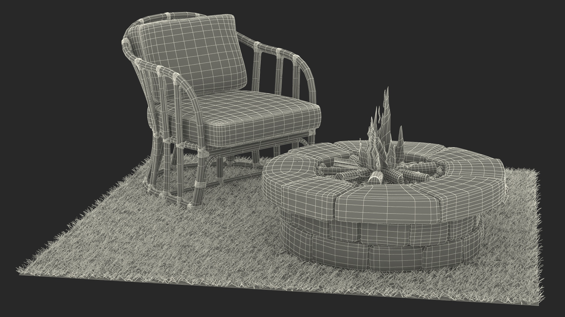 Outdoor Garden Fire Pit with Armchair 3D