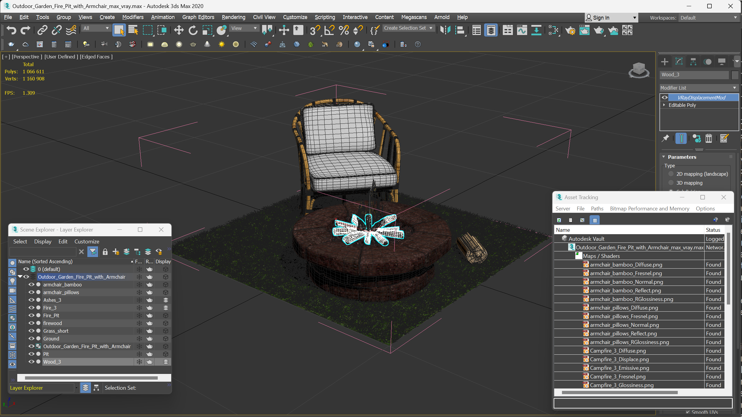 Outdoor Garden Fire Pit with Armchair 3D