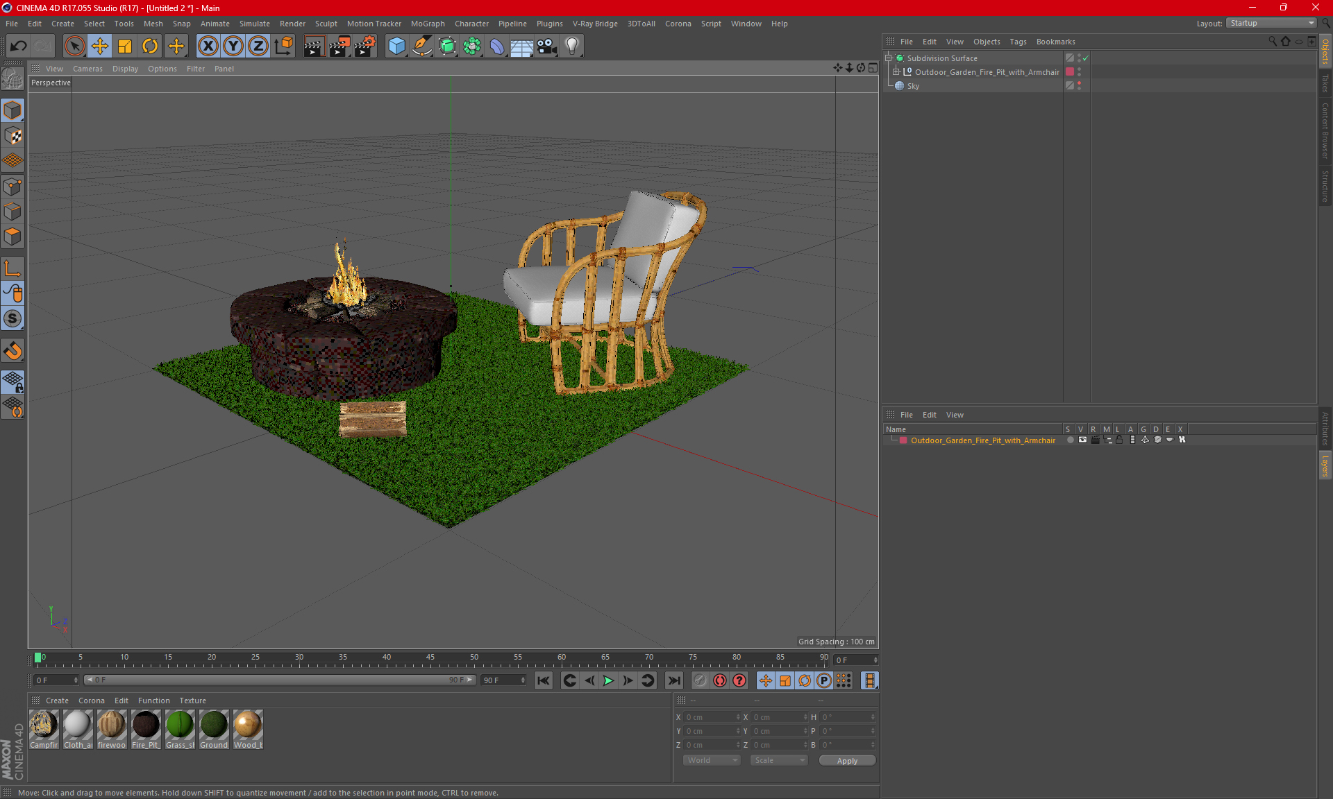 Outdoor Garden Fire Pit with Armchair 3D