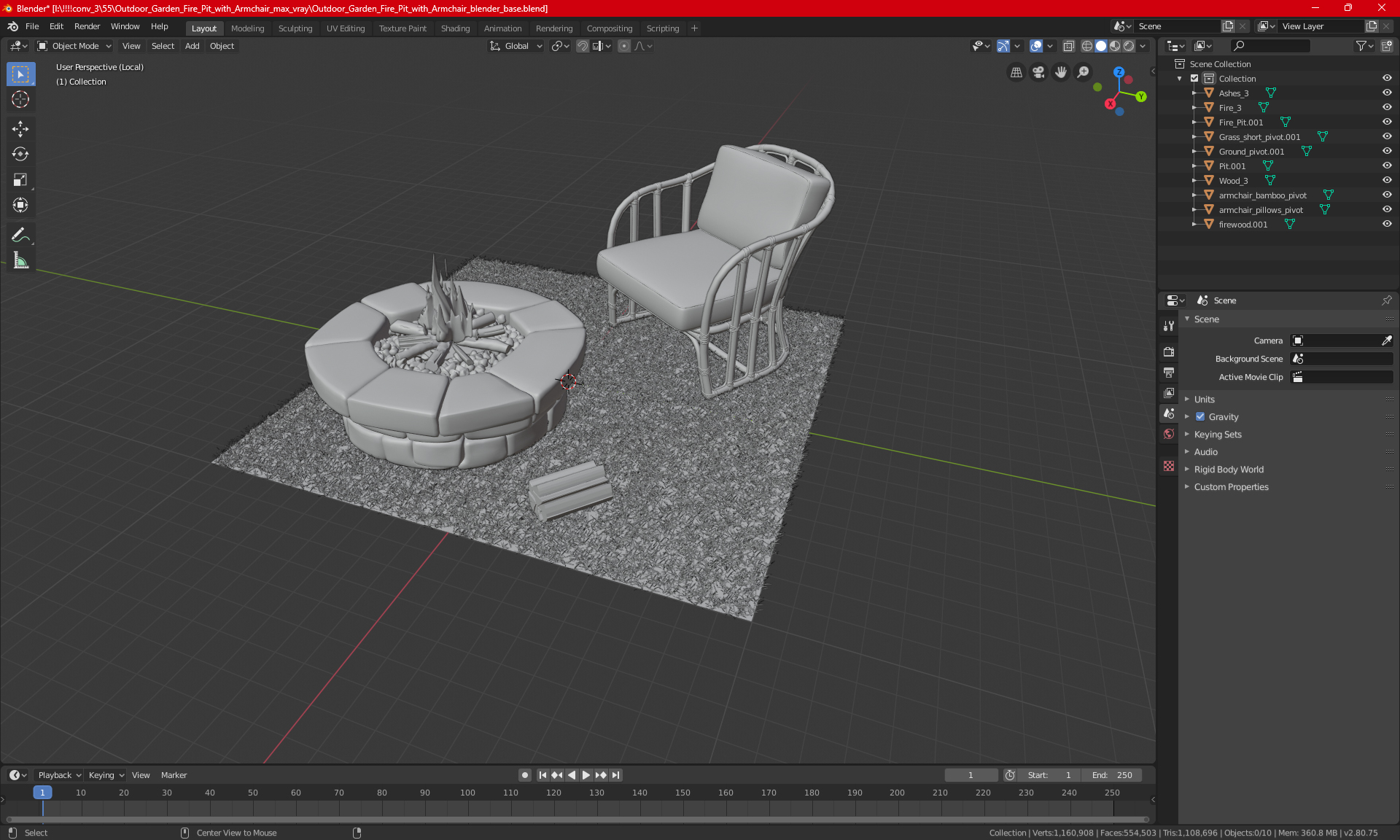 Outdoor Garden Fire Pit with Armchair 3D