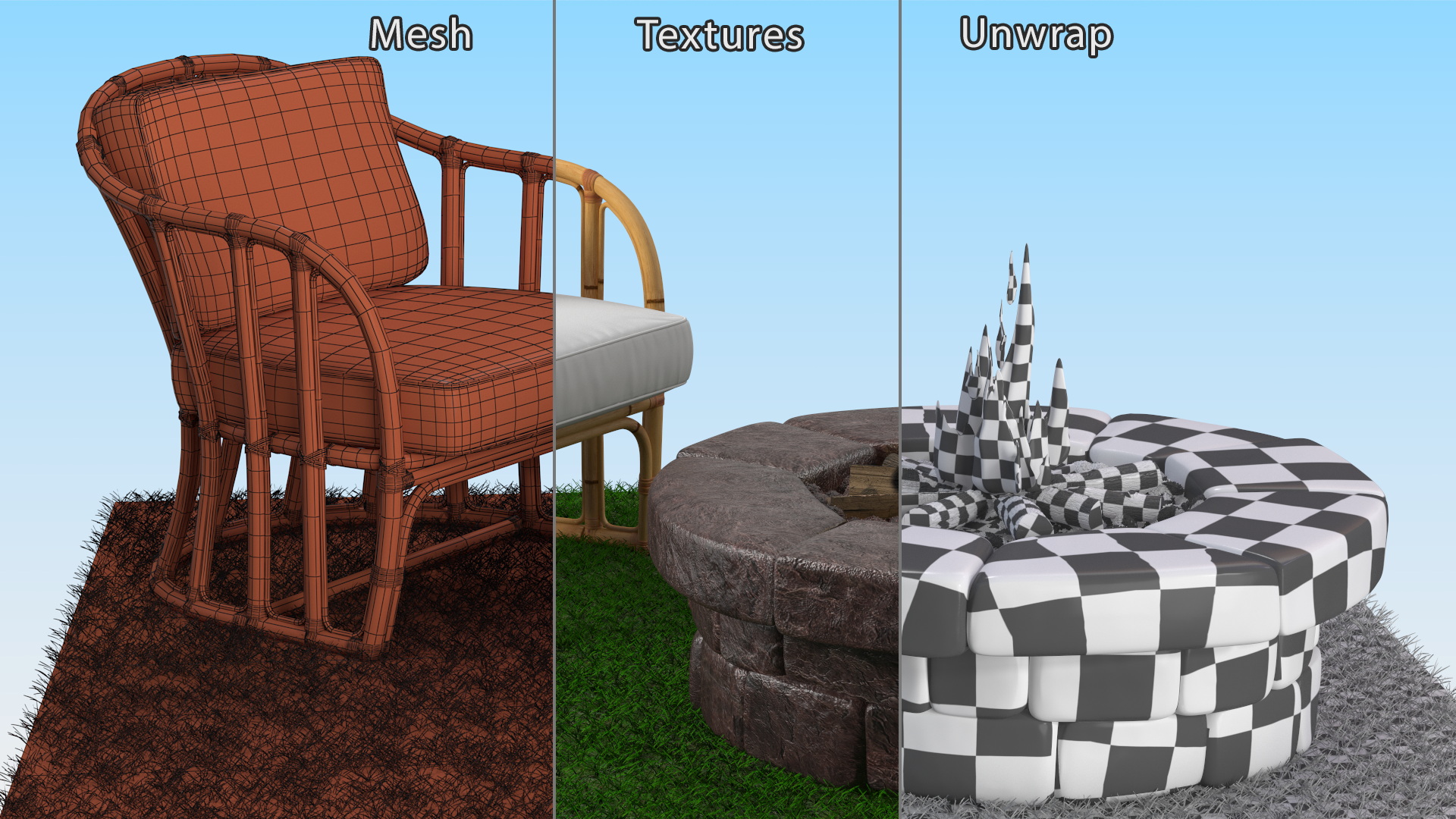 Outdoor Garden Fire Pit with Armchair 3D