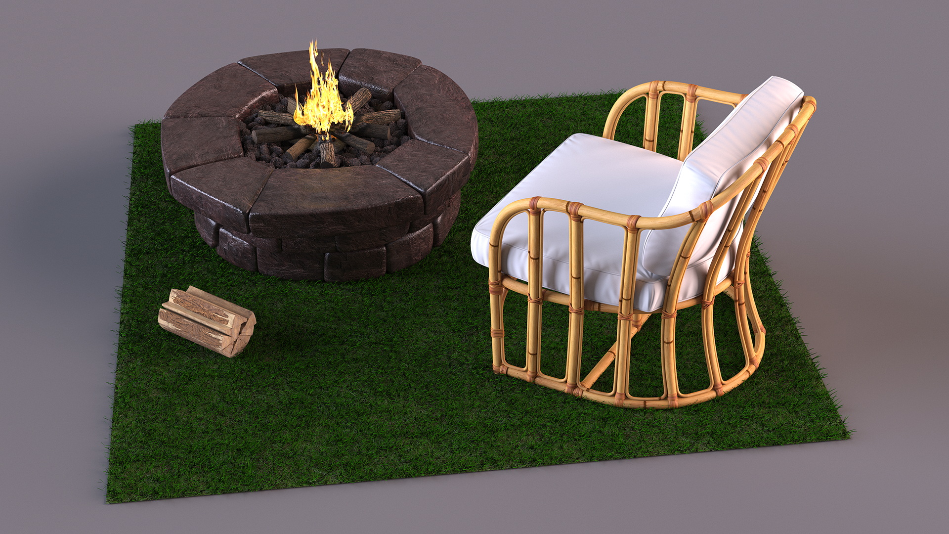 Outdoor Garden Fire Pit with Armchair 3D