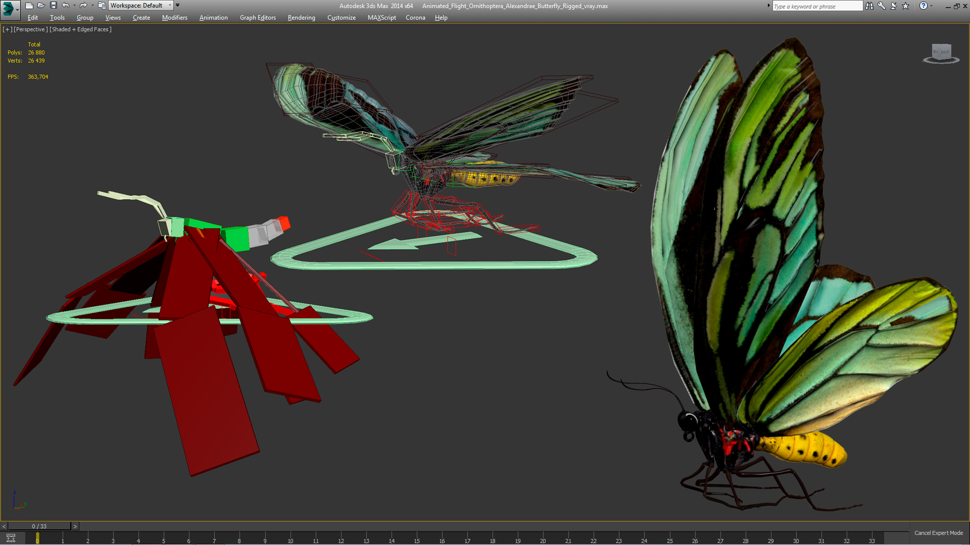 3D Animated Flight Ornithoptera Alexandrae Butterfly Rigged