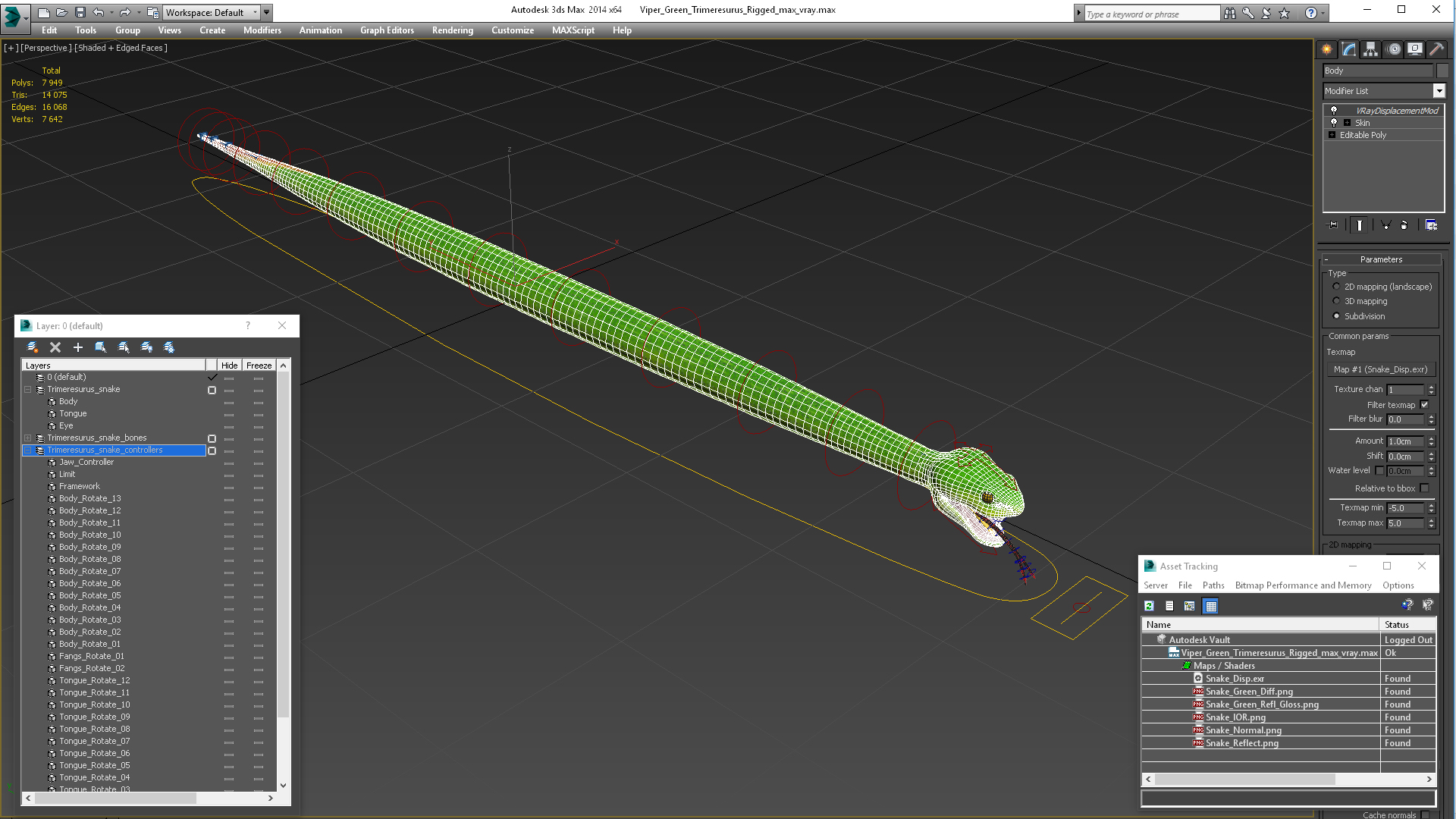 3D Viper Green Trimeresurus Rigged