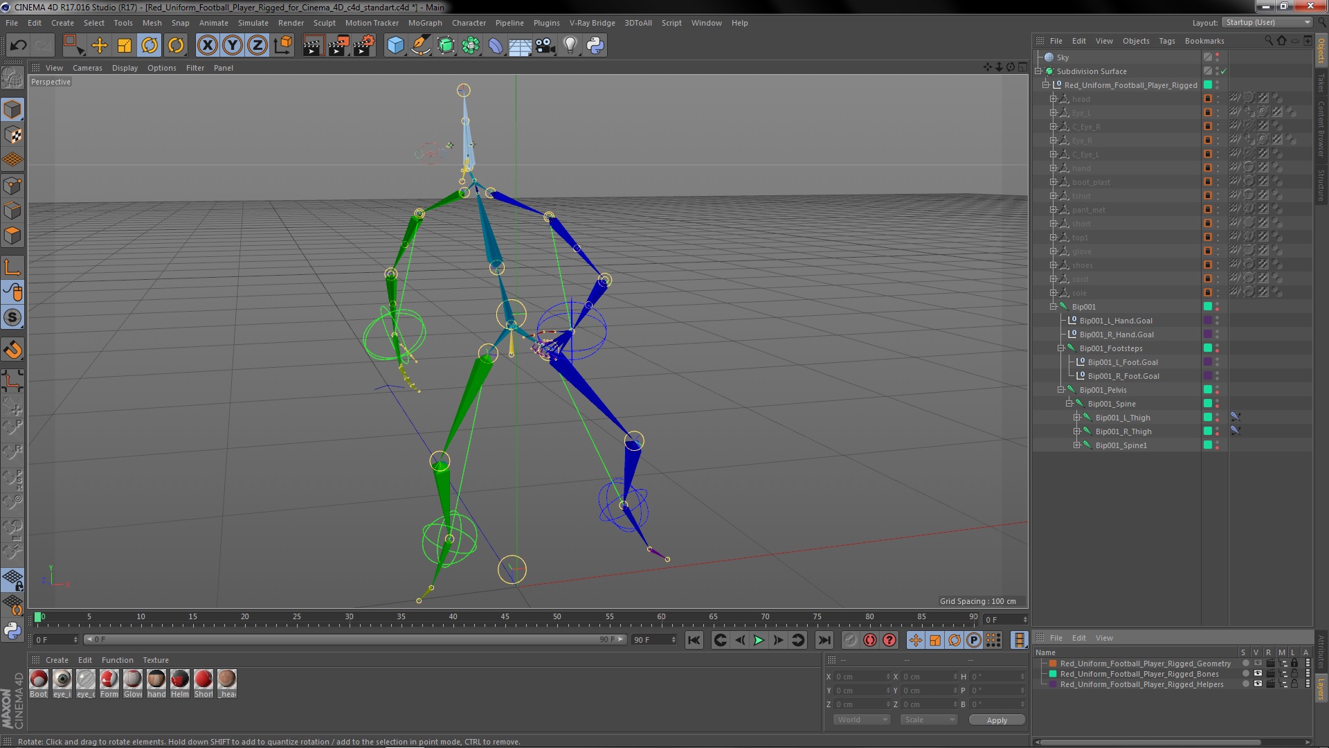 3D Red Uniform Football Player Rigged for Cinema 4D model