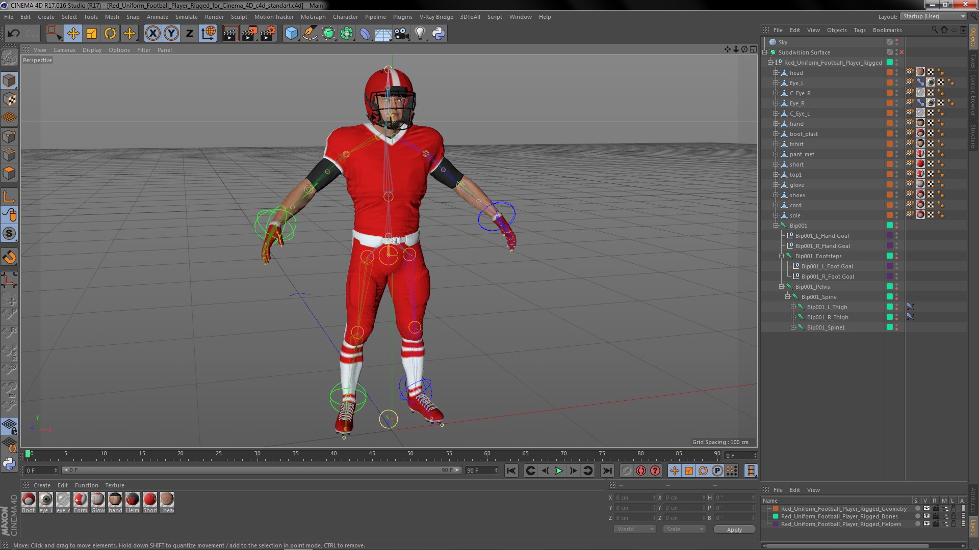 3D Red Uniform Football Player Rigged for Cinema 4D model