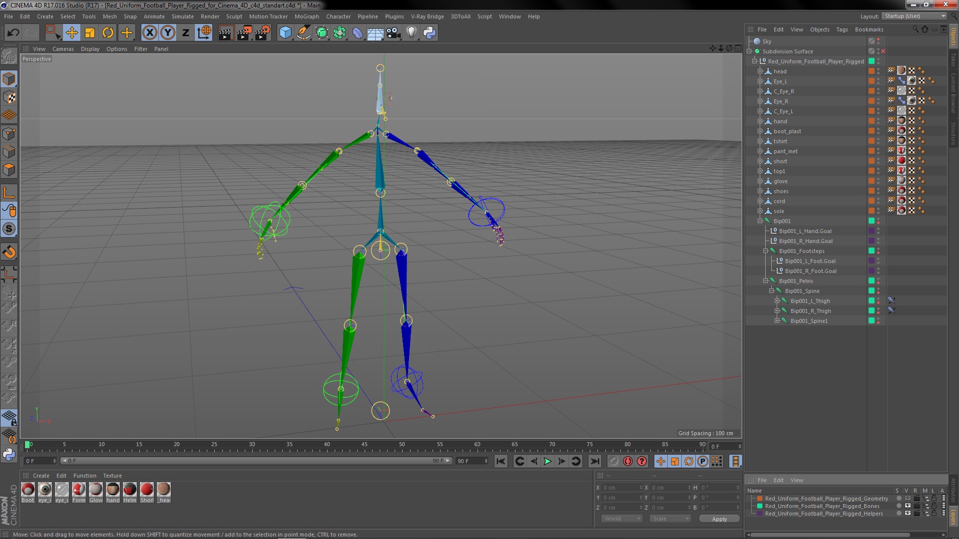 3D Red Uniform Football Player Rigged for Cinema 4D model