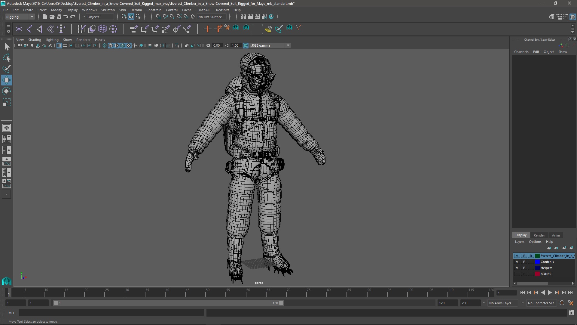 Everest Climber in a Snow-Covered Suit Rigged for Maya 3D model