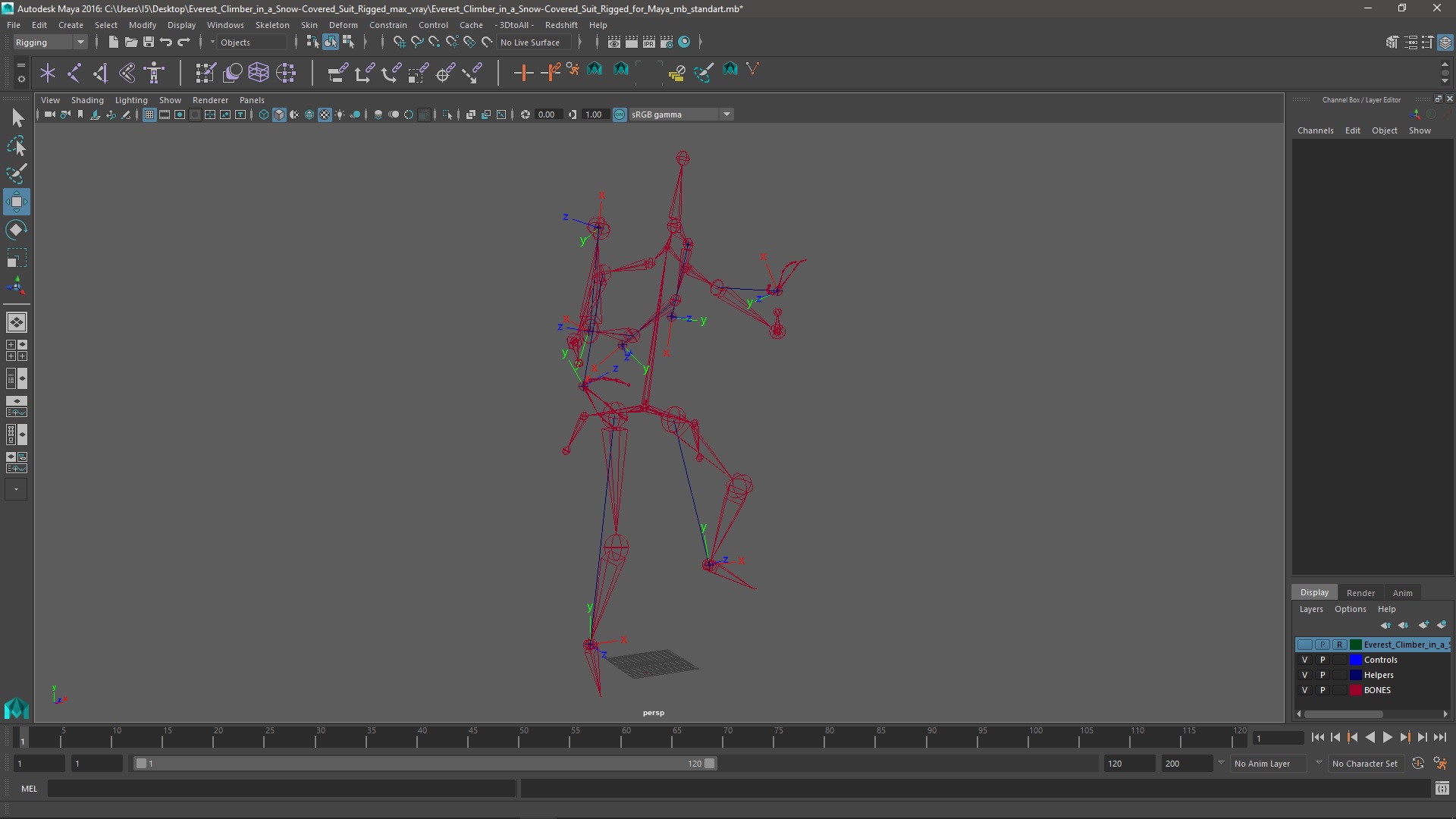 Everest Climber in a Snow-Covered Suit Rigged for Maya 3D model