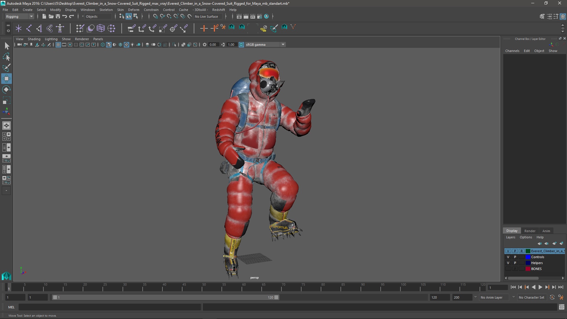 Everest Climber in a Snow-Covered Suit Rigged for Maya 3D model