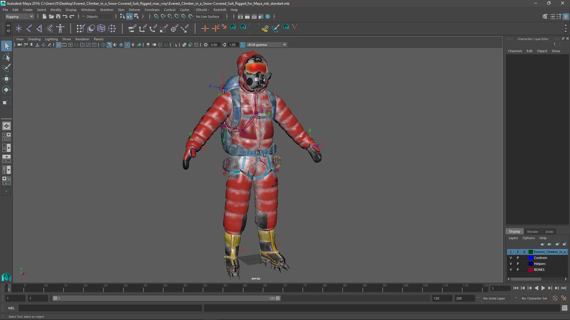Everest Climber in a Snow-Covered Suit Rigged for Maya 3D model