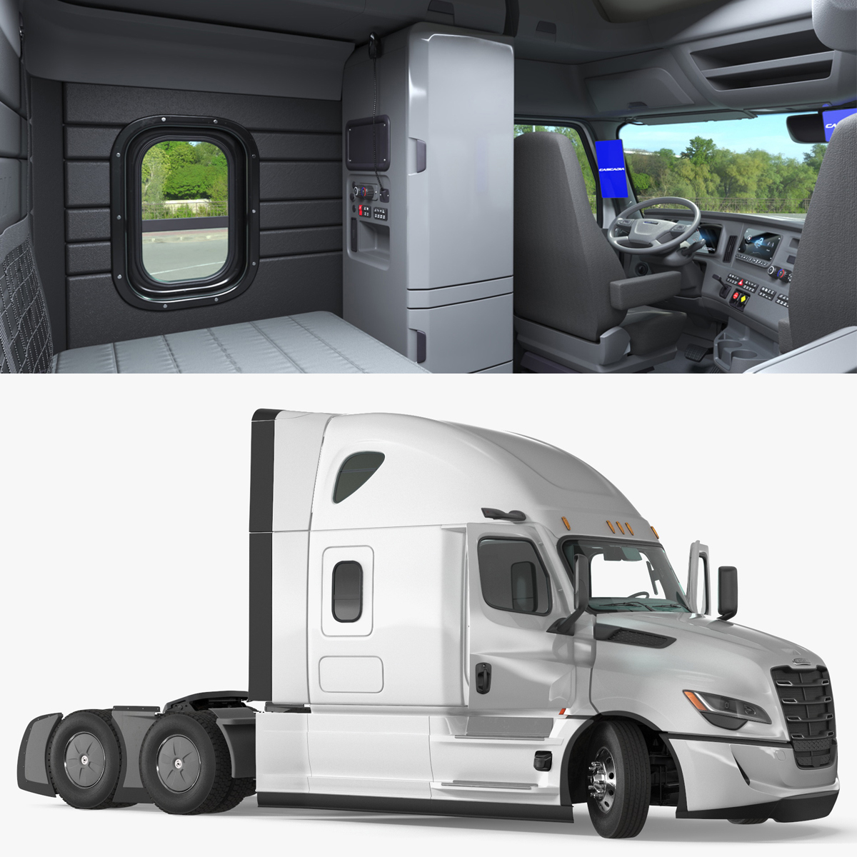 Cascadia 2025 Freightliner Highway Semi Truck Rigged 3D model preview