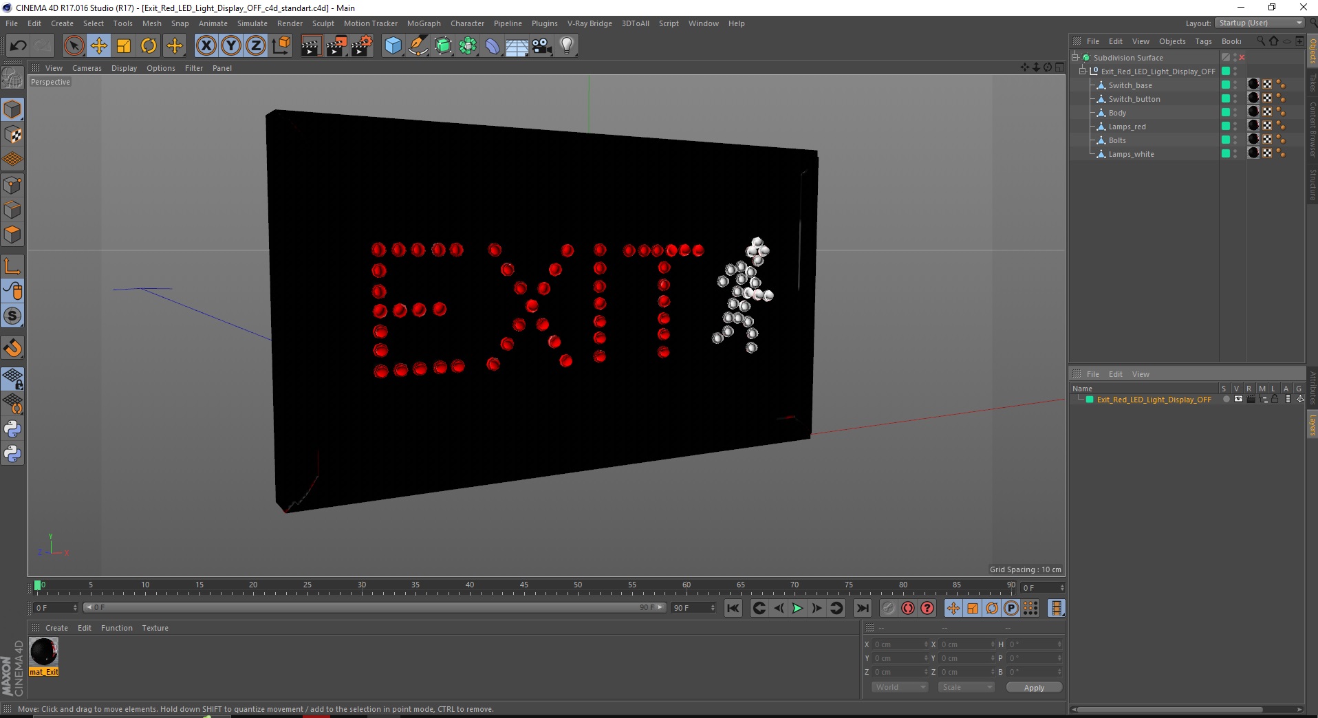 3D model Exit Red LED Light Display OFF