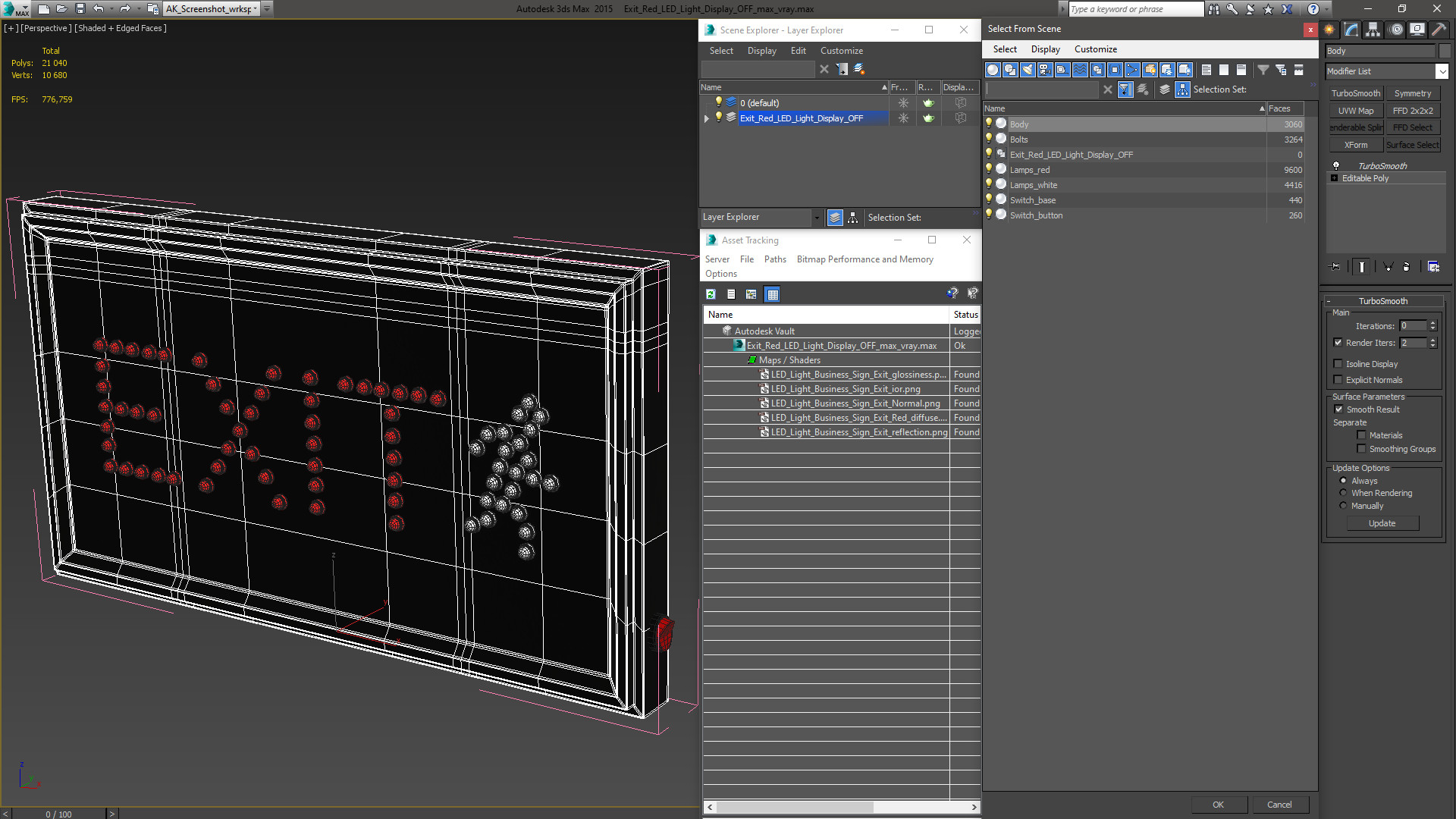 3D model Exit Red LED Light Display OFF