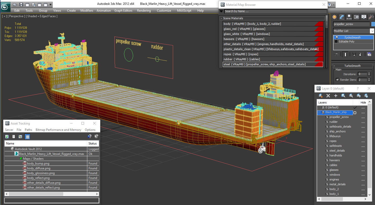 Black Marlin Heavy Lift Vessel Rigged 3D