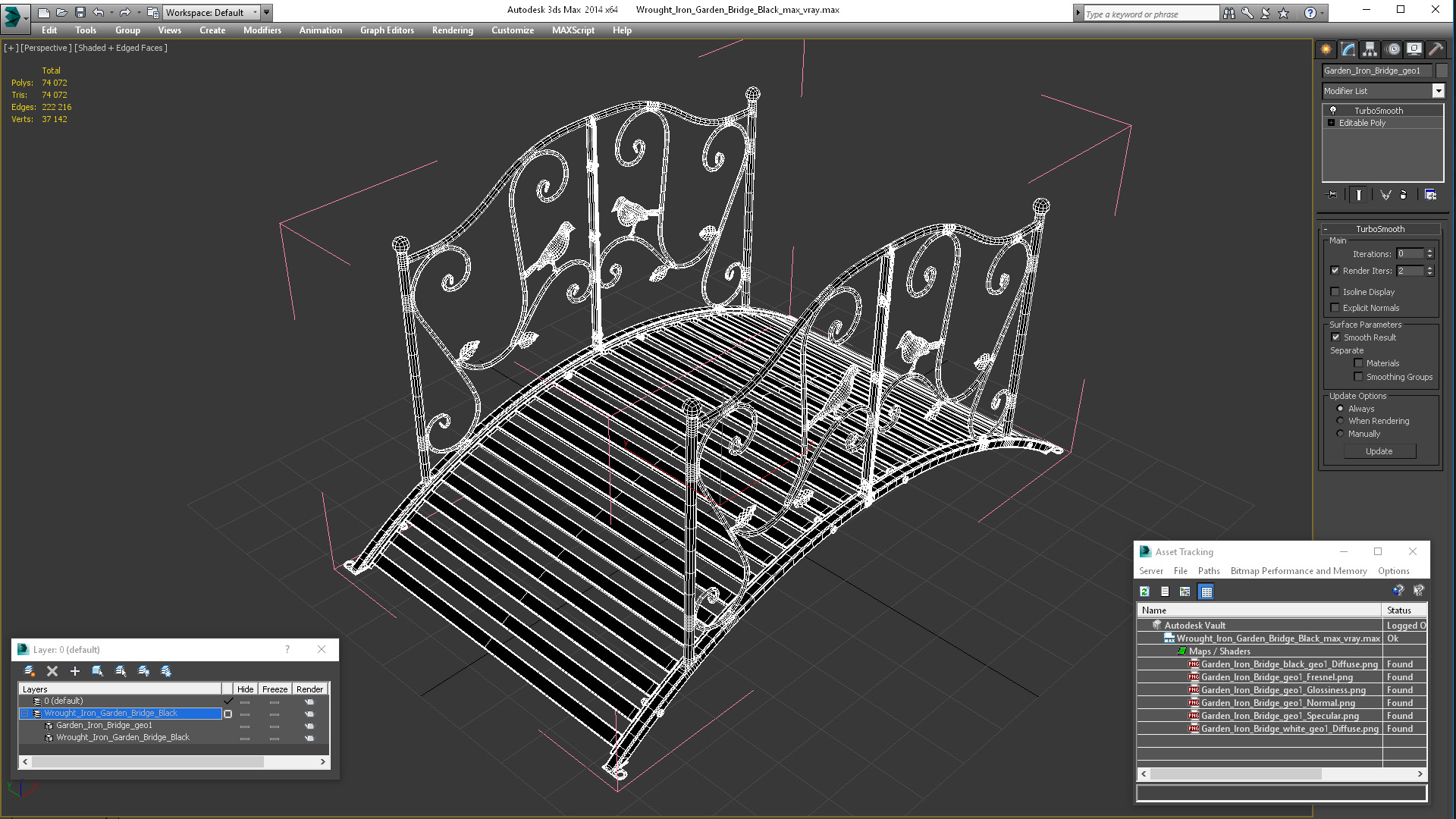 Wrought Iron Garden Bridge Black 3D