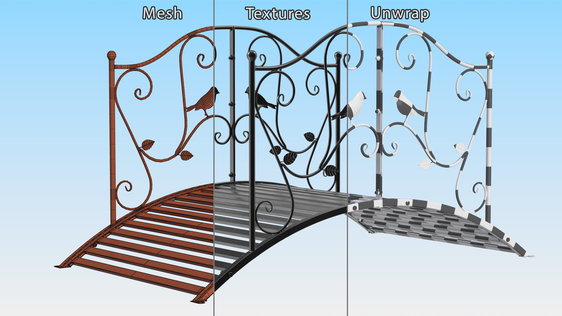 Wrought Iron Garden Bridge Black 3D