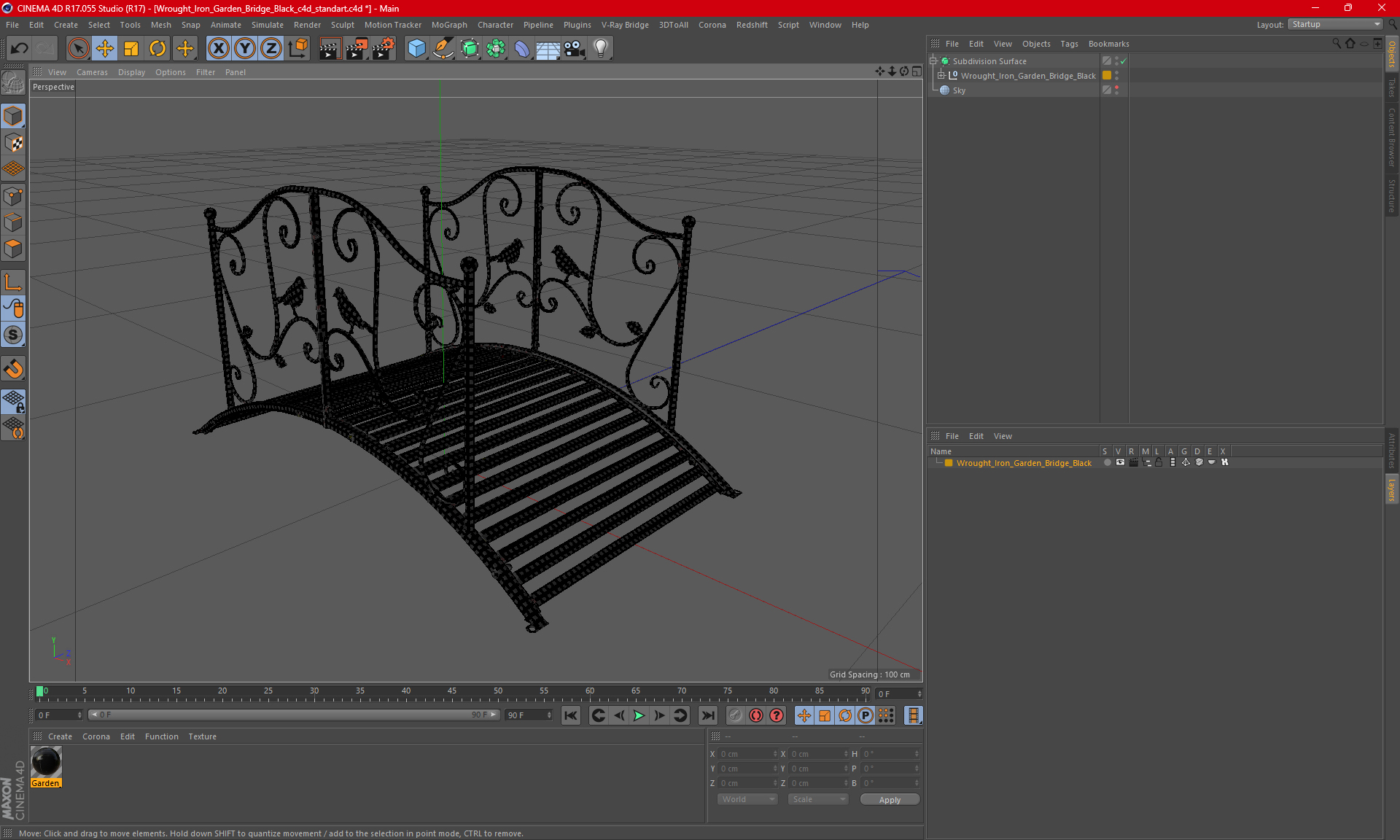 Wrought Iron Garden Bridge Black 3D