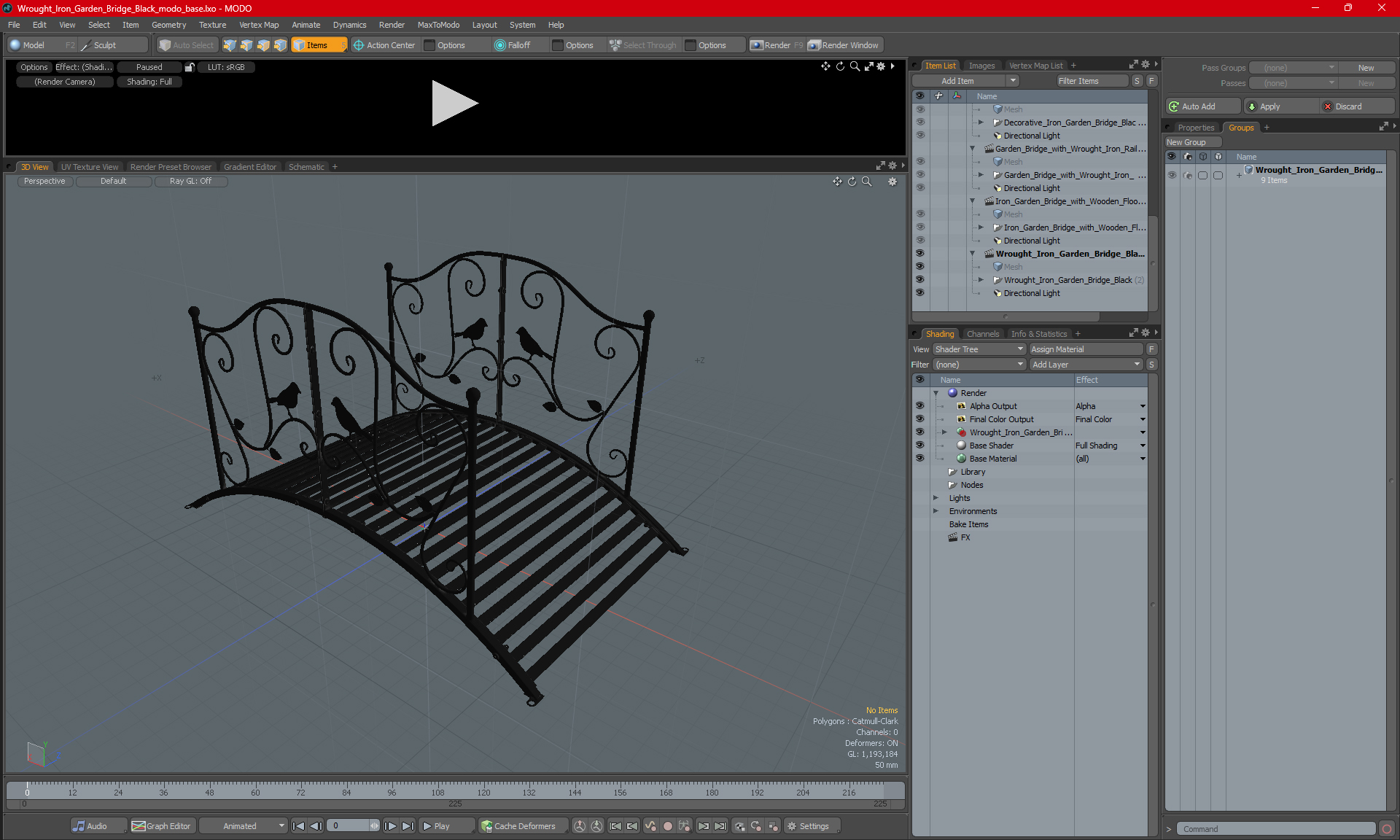 Wrought Iron Garden Bridge Black 3D