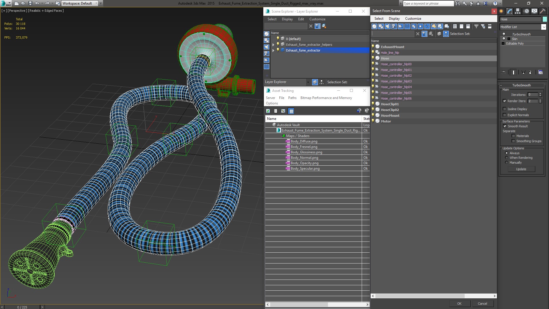 Exhaust Fume Extraction System Single Duct Rigged 3D model