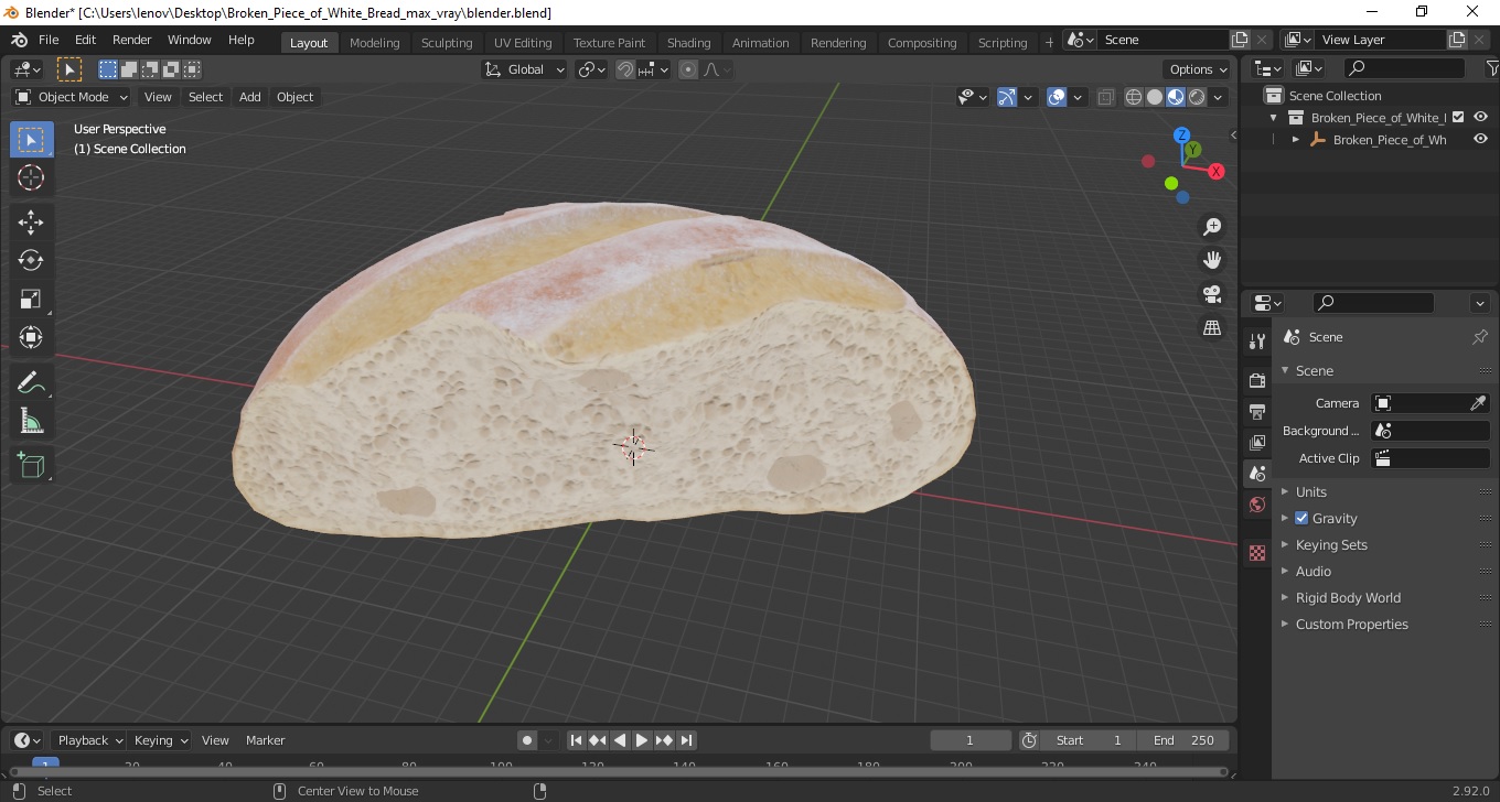 Broken Piece of White Bread 3D