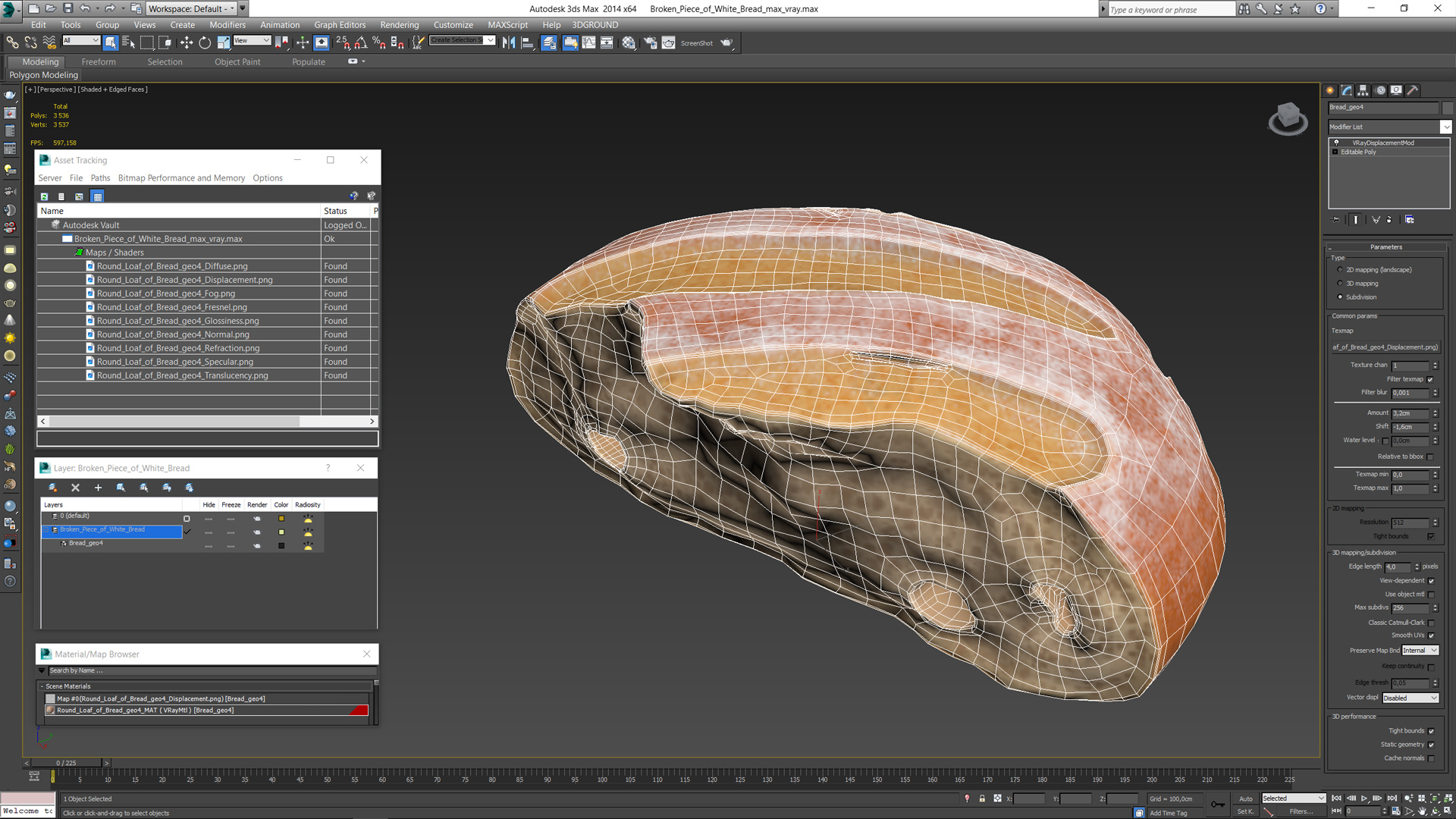 Broken Piece of White Bread 3D