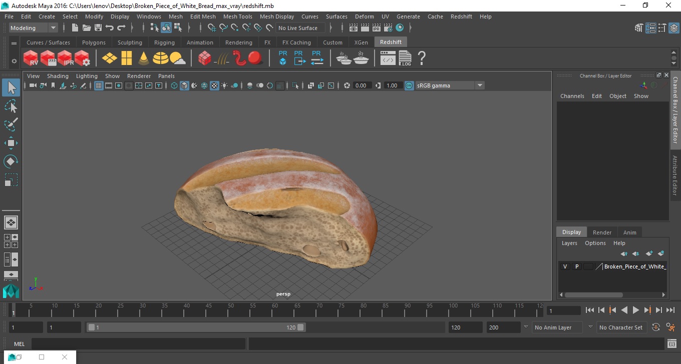 Broken Piece of White Bread 3D