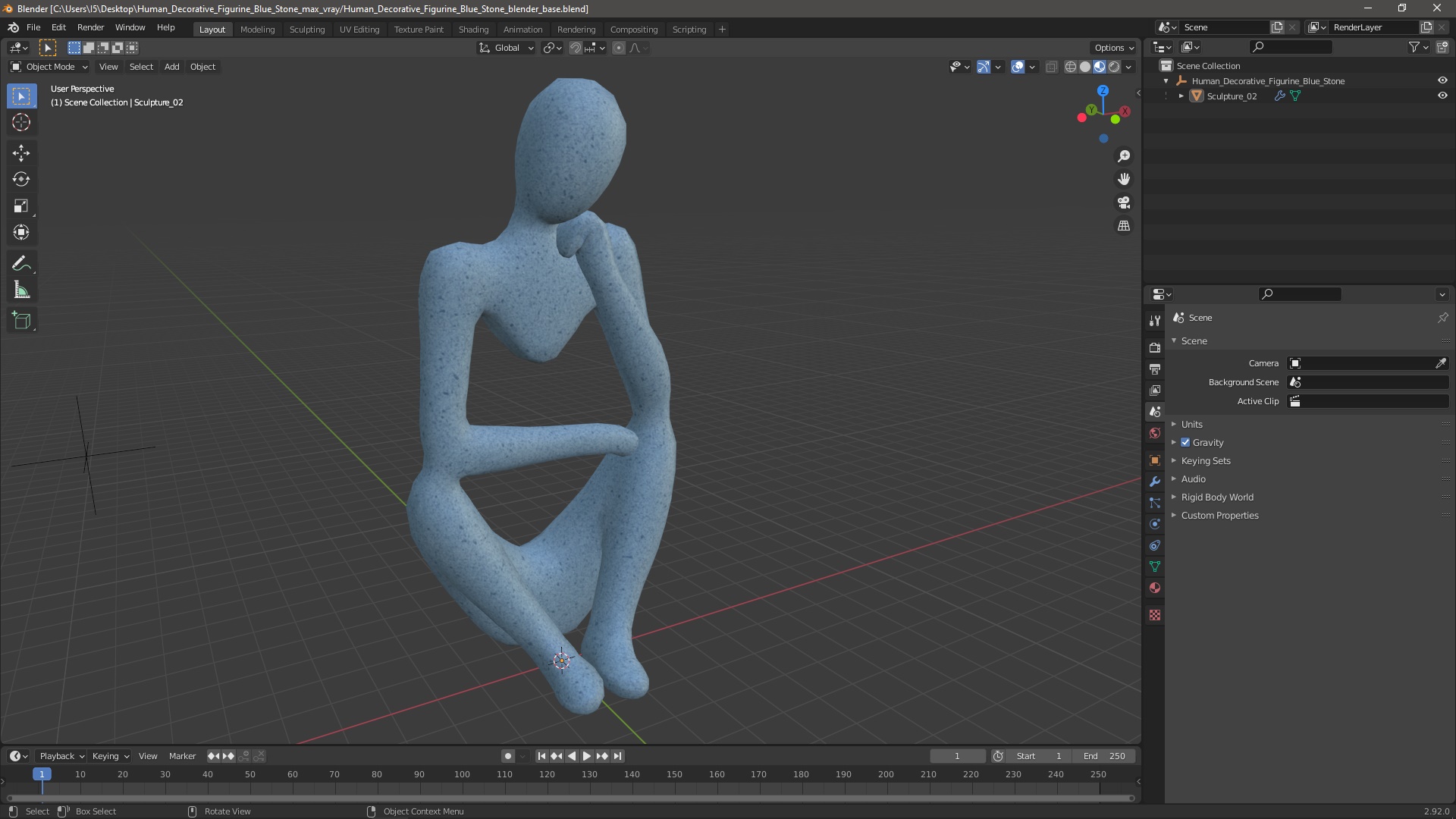 3D Human Decorative Figurine Blue Stone