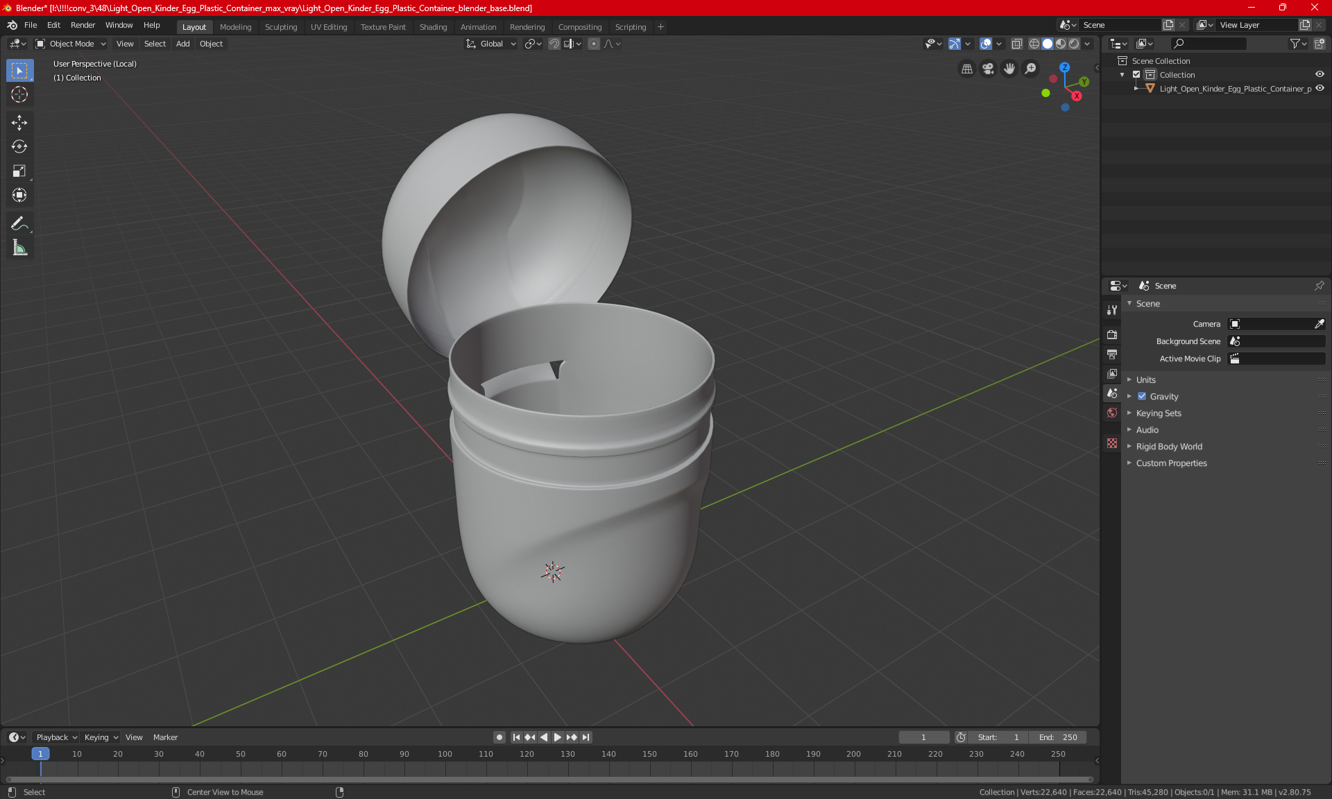 Light Open Kinder Egg Plastic Container 3D model