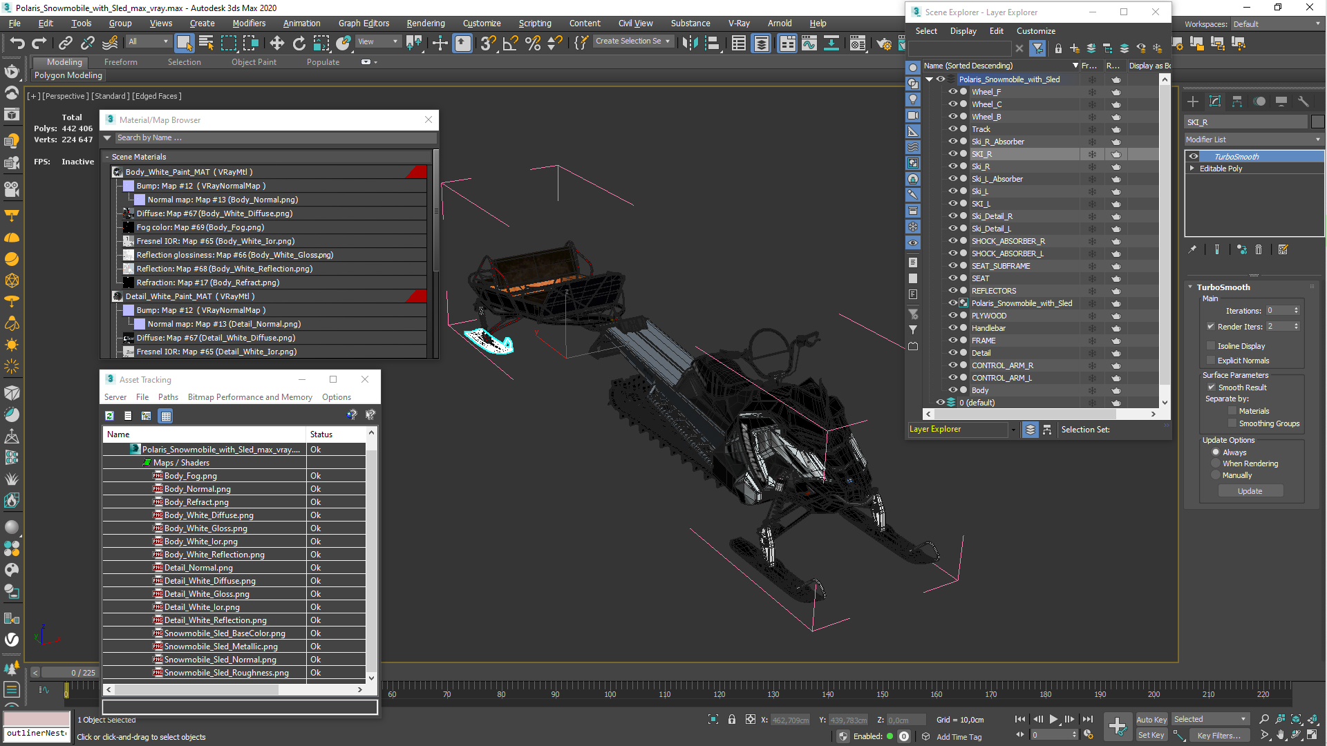 3D Polaris Snowmobile with Sled model