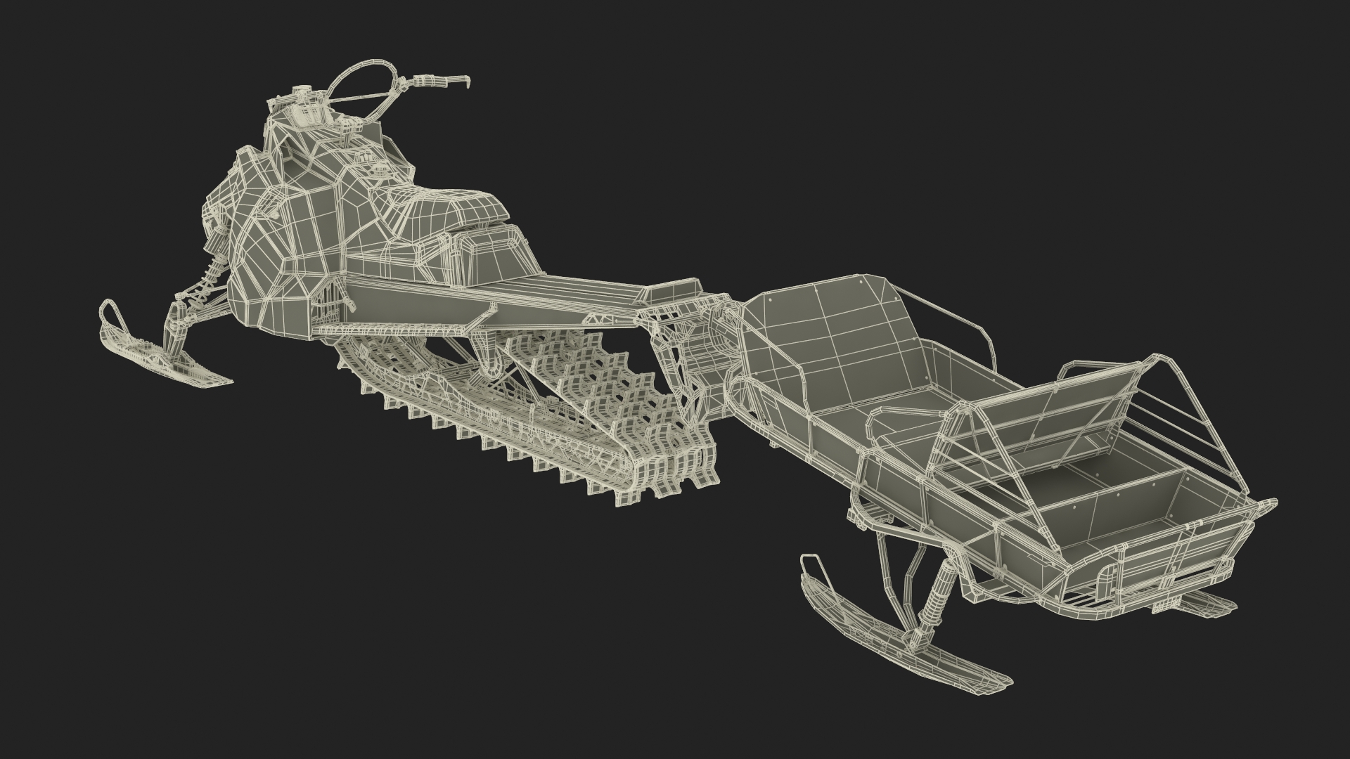 3D Polaris Snowmobile with Sled model