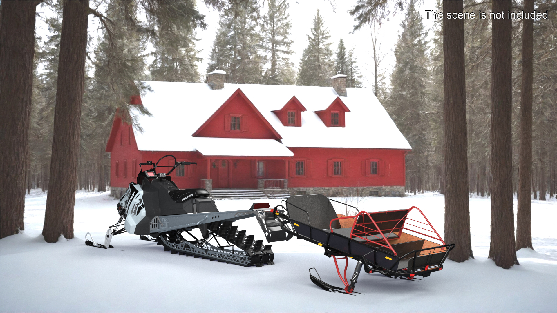3D Polaris Snowmobile with Sled model