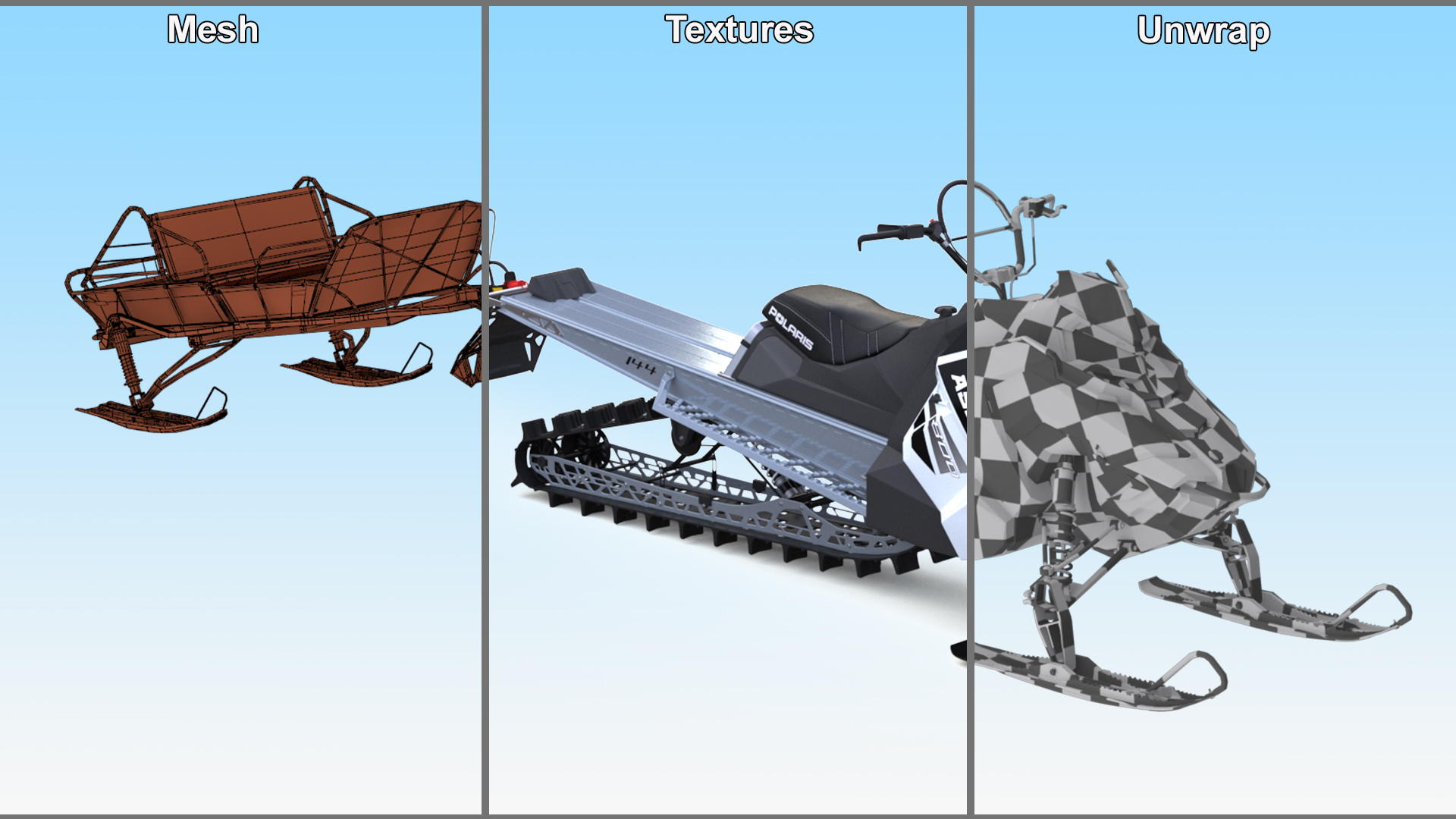 3D Polaris Snowmobile with Sled model