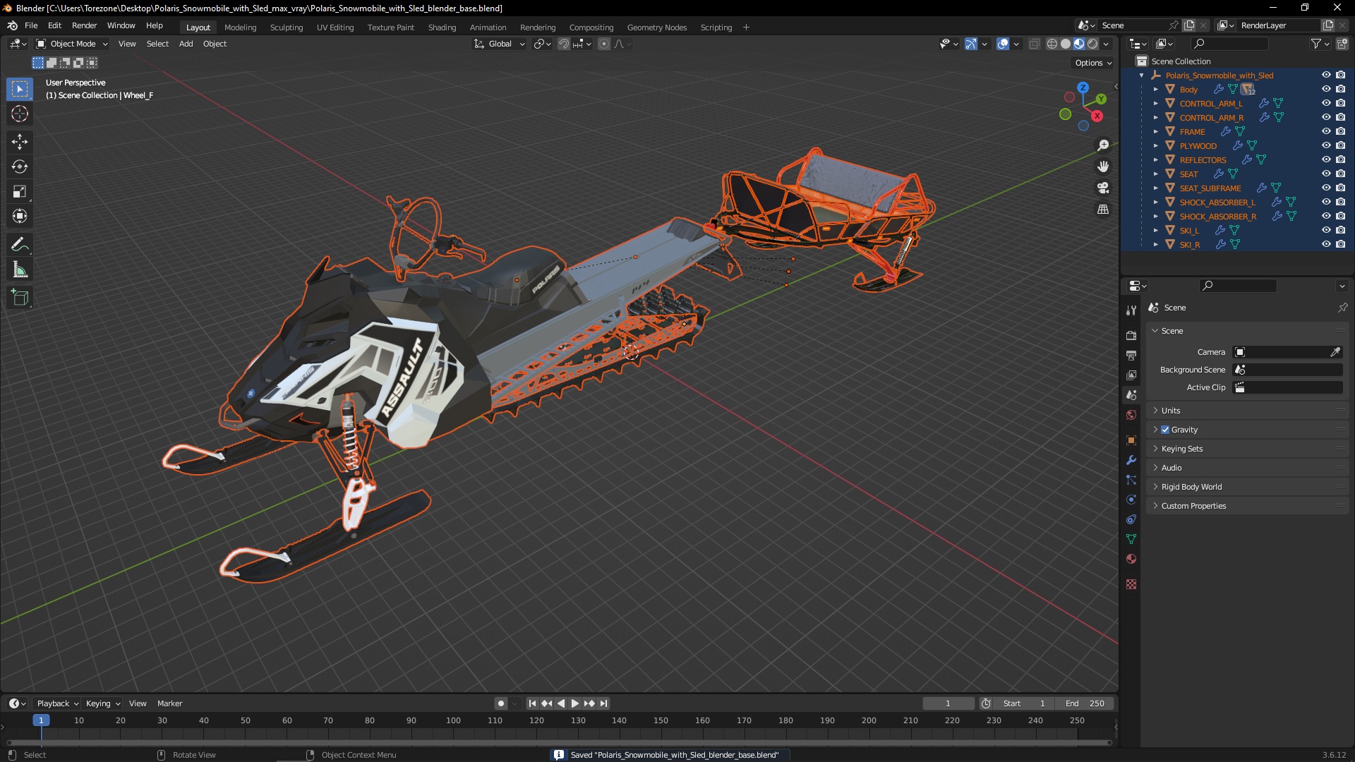 3D Polaris Snowmobile with Sled model