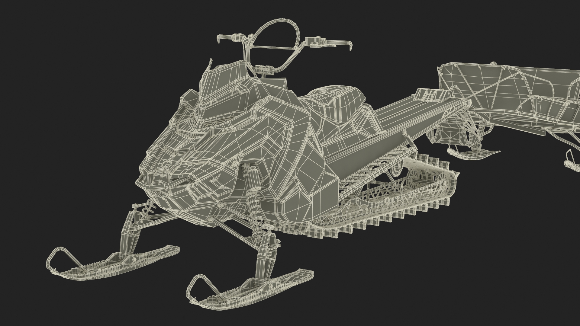 3D Polaris Snowmobile with Sled model
