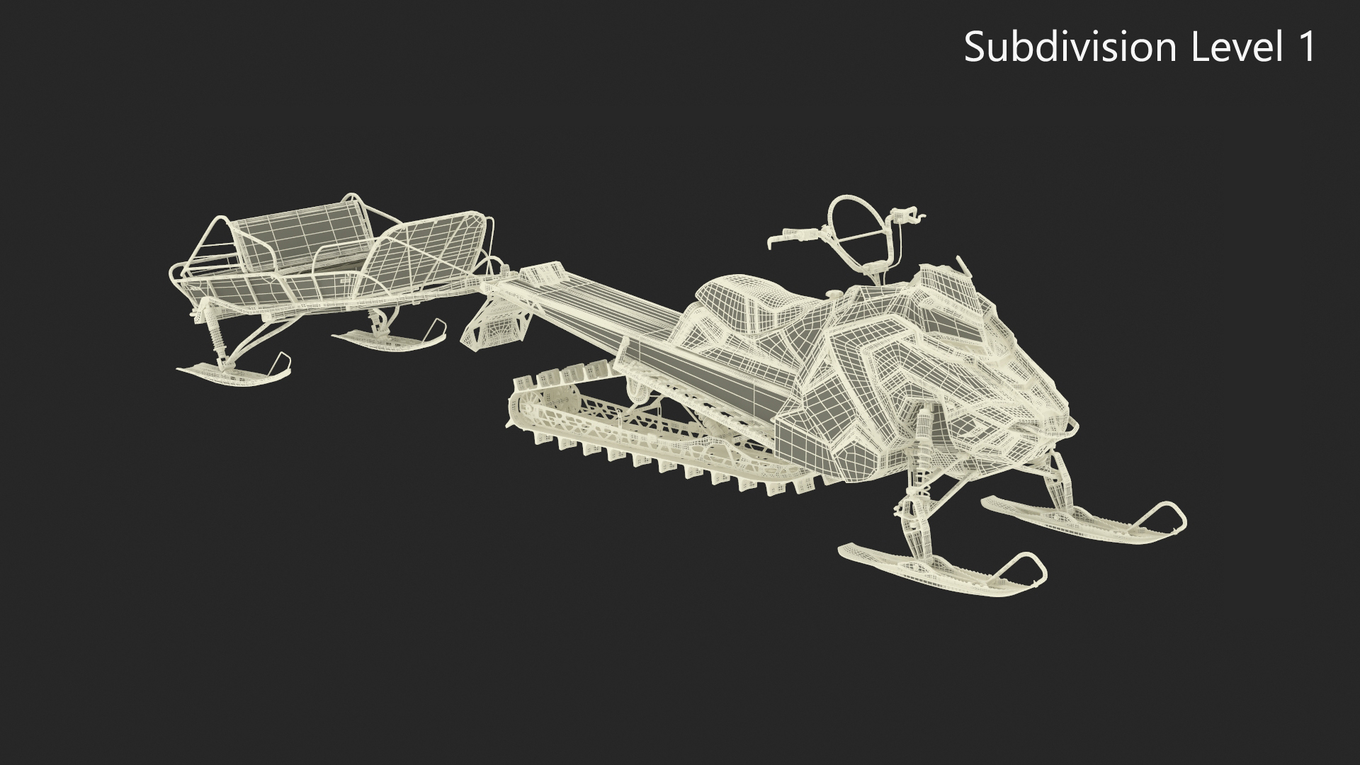 3D Polaris Snowmobile with Sled model