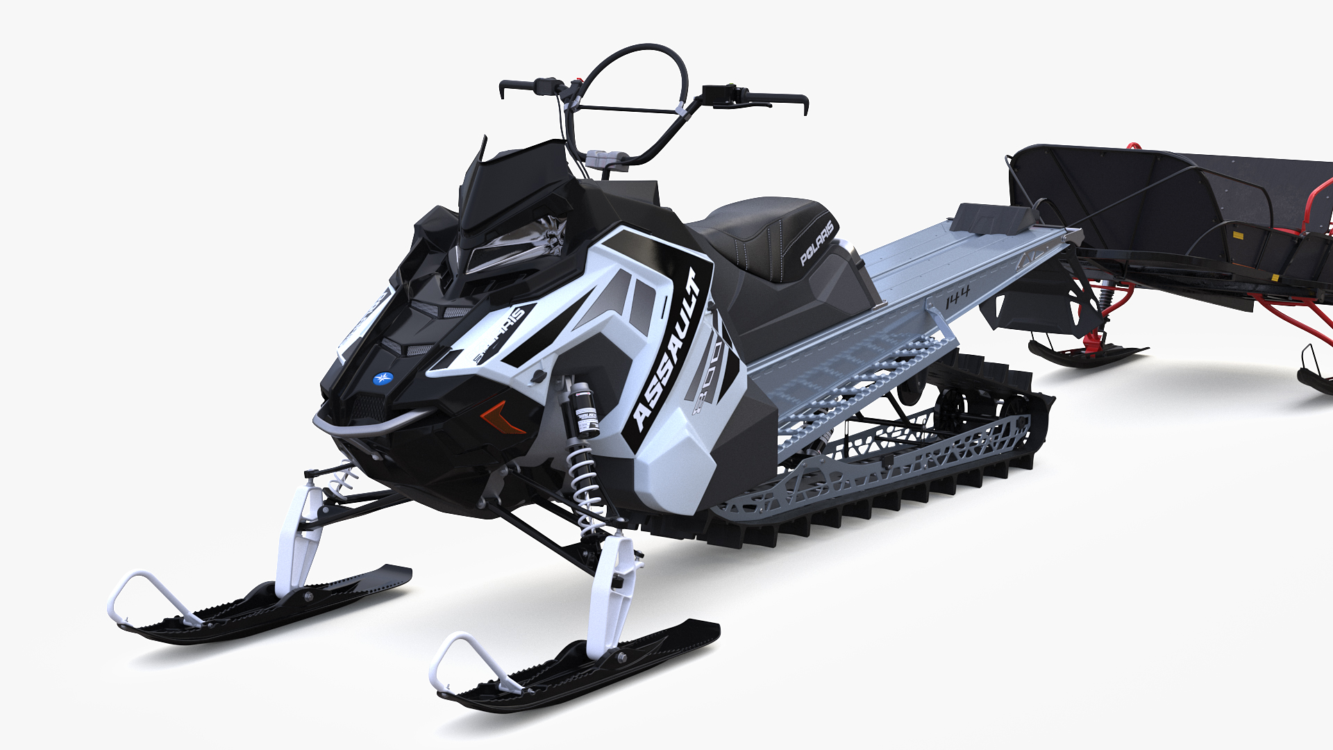 3D Polaris Snowmobile with Sled model