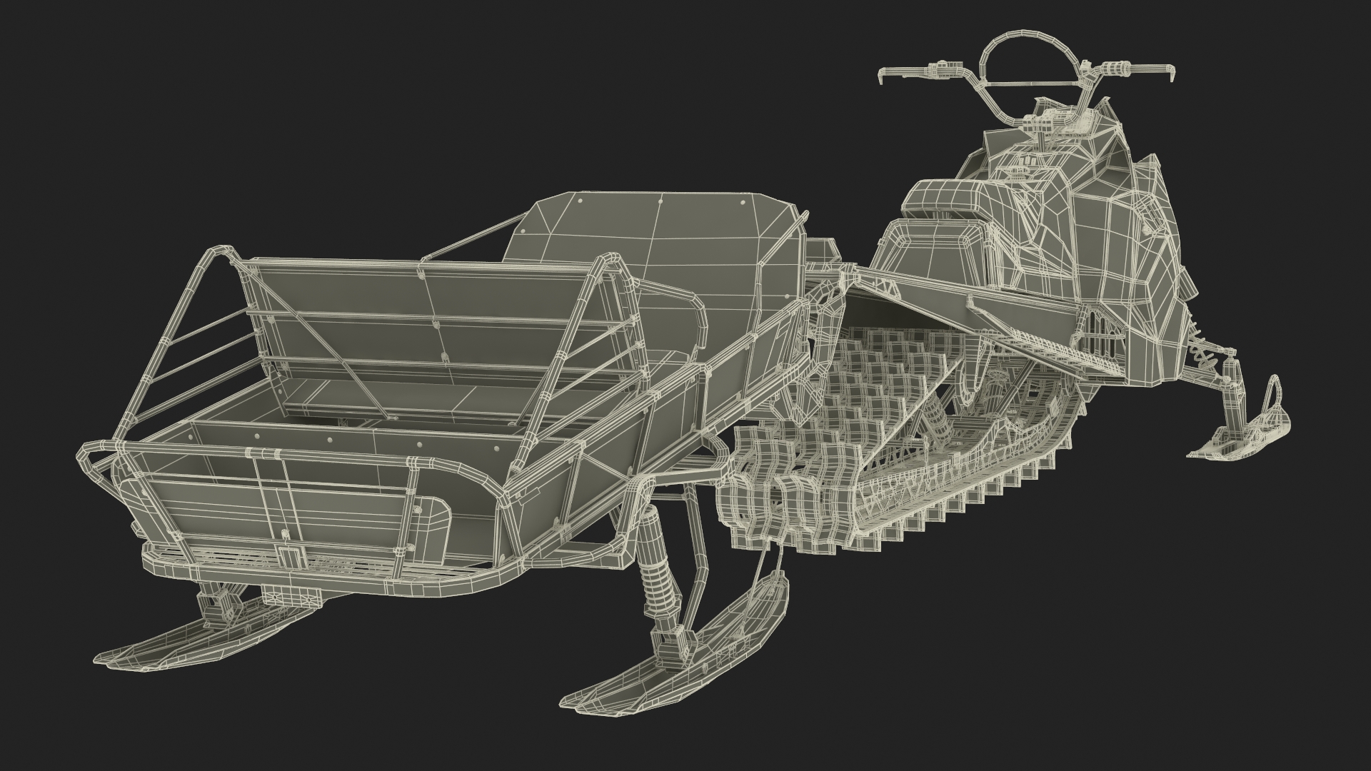 3D Polaris Snowmobile with Sled model