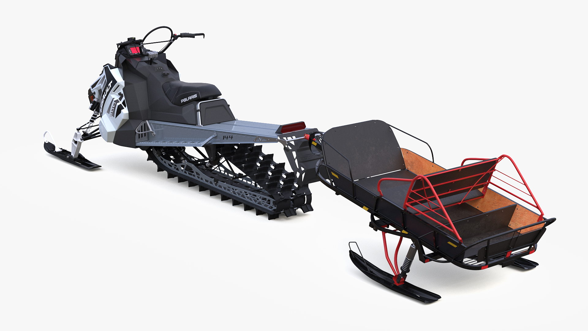 3D Polaris Snowmobile with Sled model