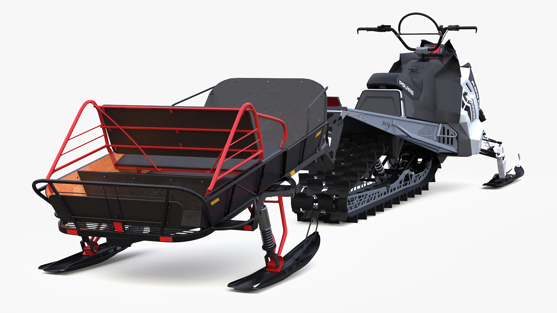 3D Polaris Snowmobile with Sled model