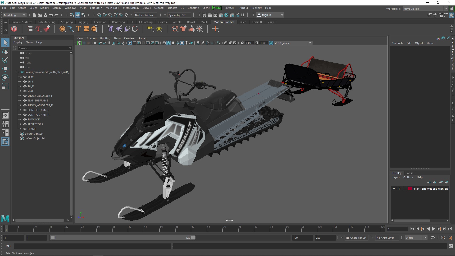 3D Polaris Snowmobile with Sled model