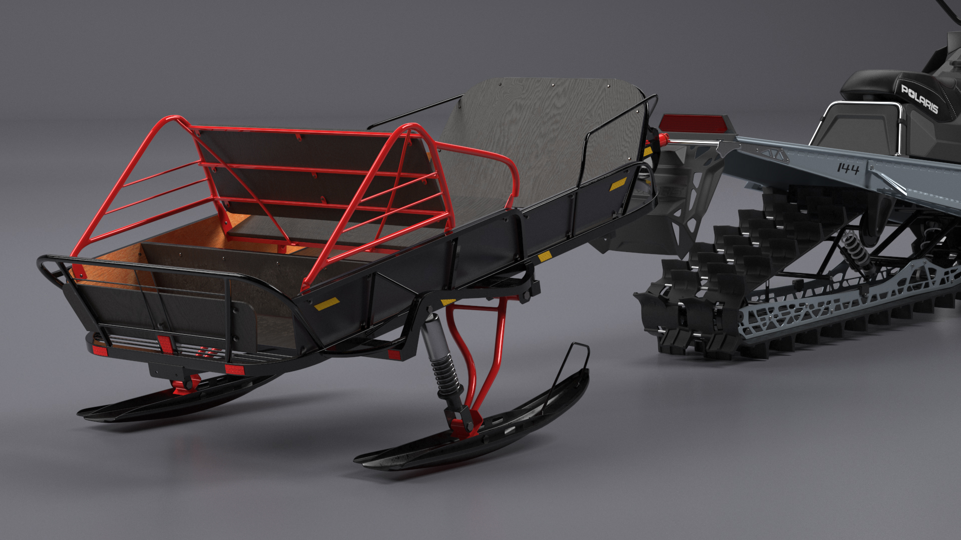 3D Polaris Snowmobile with Sled model
